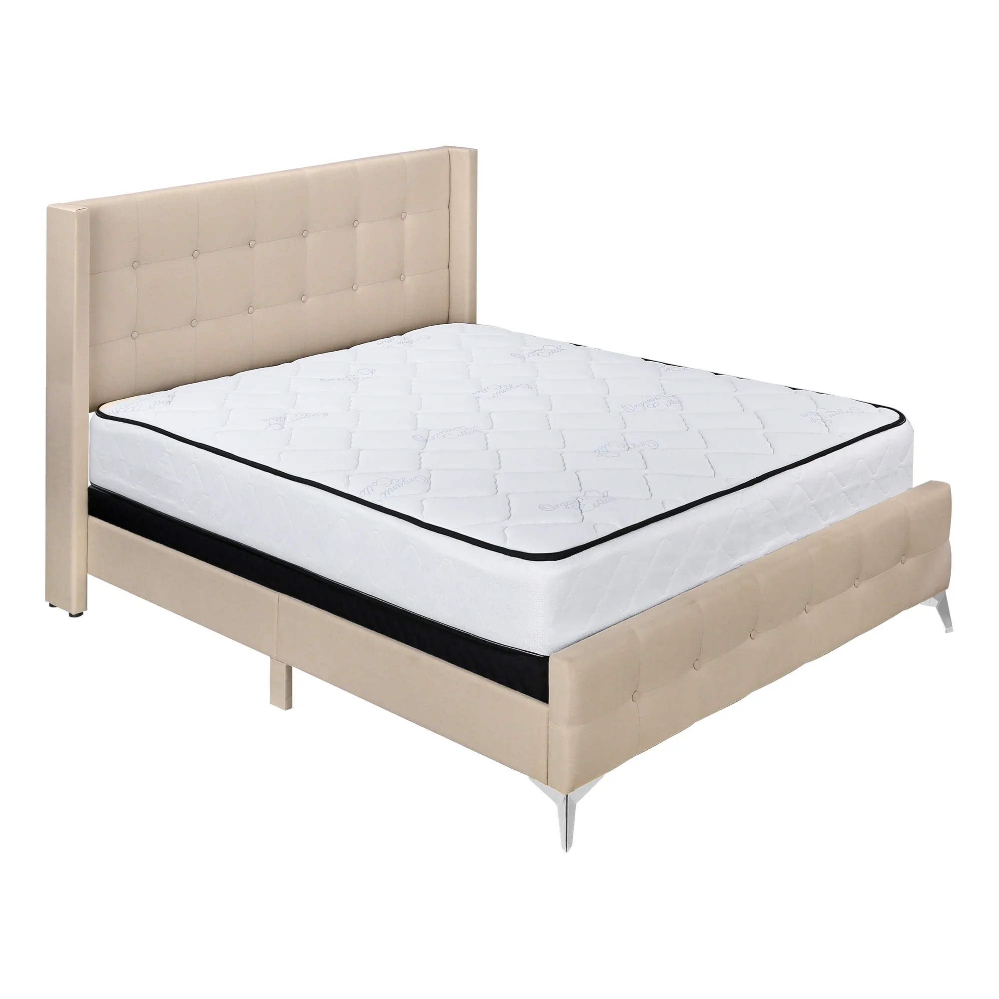 Bed - Queen Size - Bedroom - Upholstered - Beige Linen Look