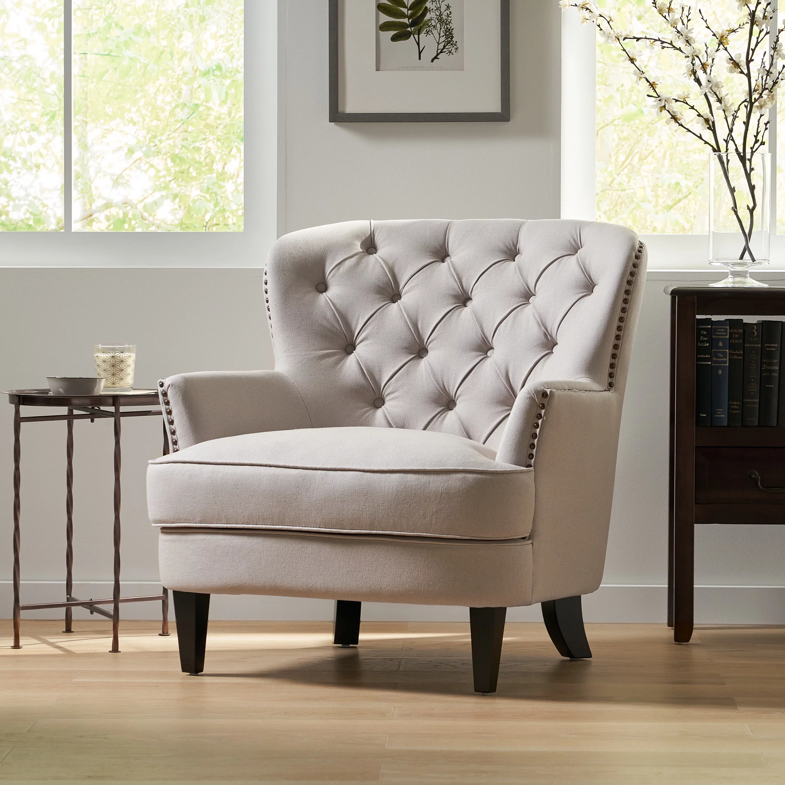 Noble House Gabriel Tufted Fabric Club Chair Color, Natural