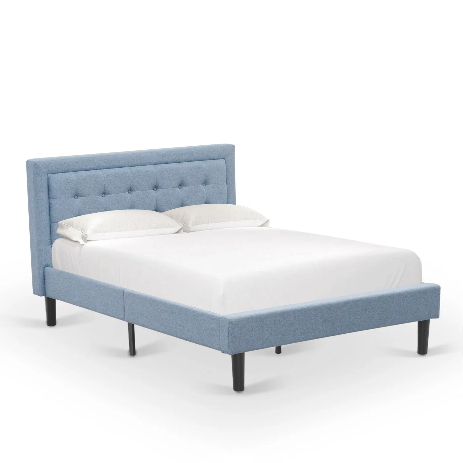 East West Furniture 2-piece Wood Platform Full Bedroom Set in Denim Blue/Cream