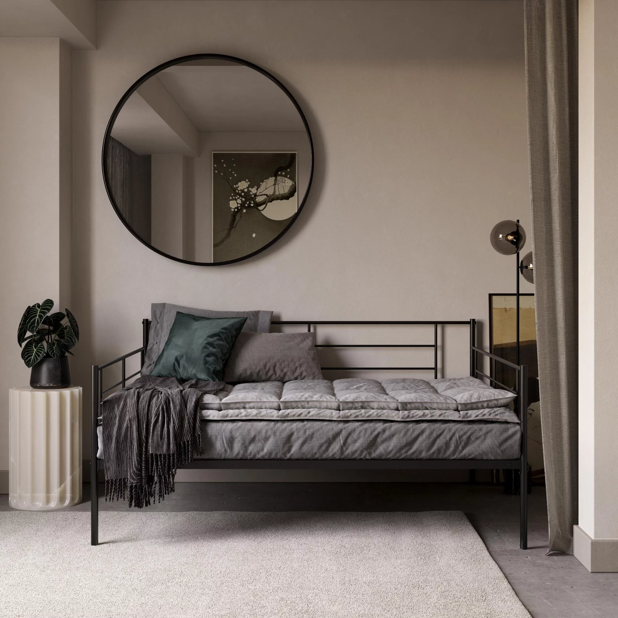 RealRooms Praxis Metal Daybed with Steel Frame and Slats, Under Bed Storage, Full, Black