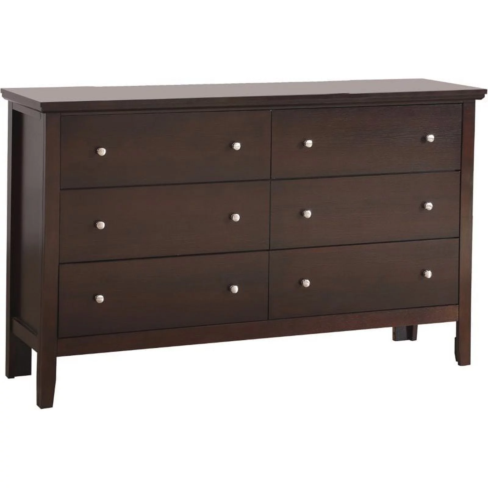 Maklaine Transitional Engineered Wood 6 Drawer Dresser in Espresso