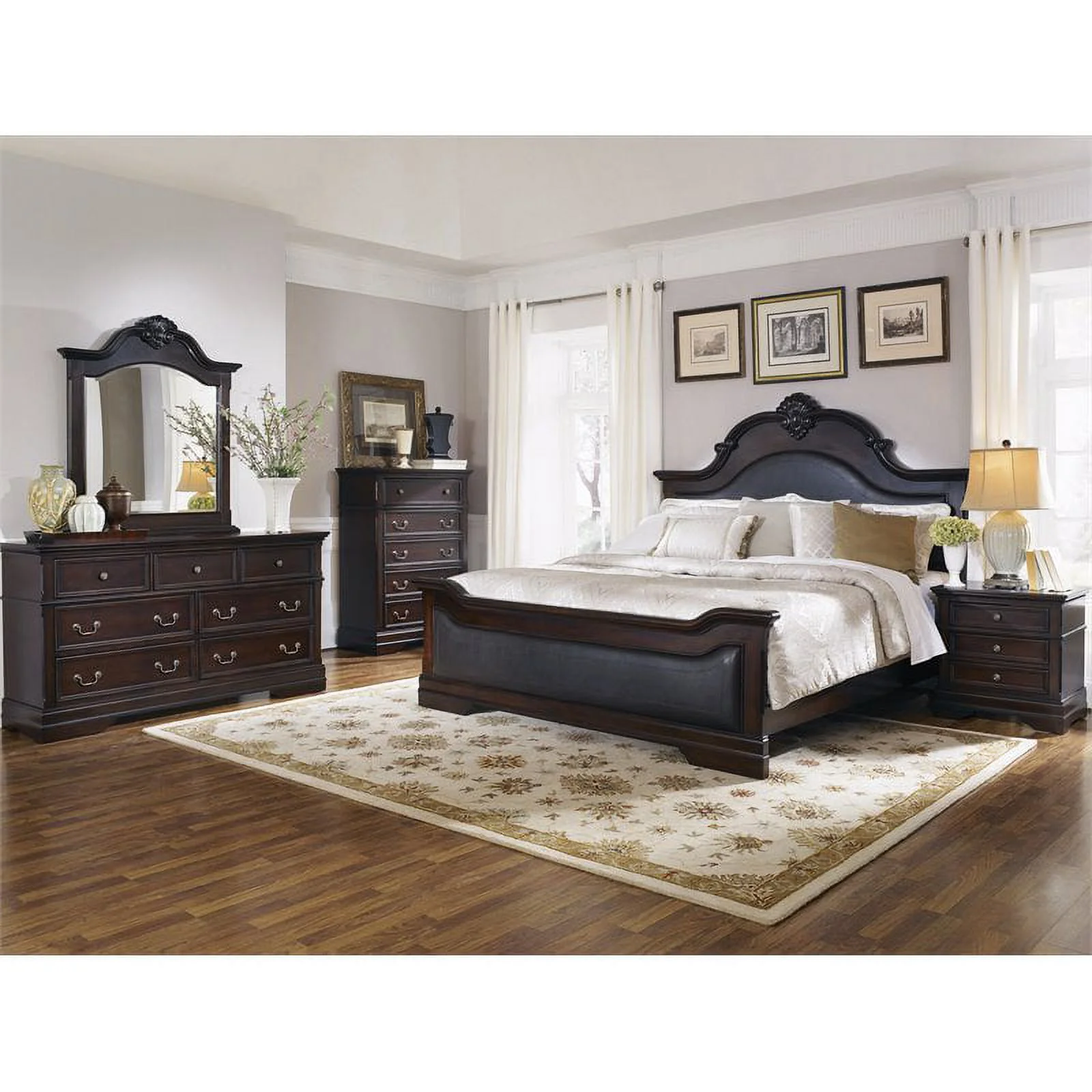 Maklaine Contemporary 4-piece Queen Carved Wood Bedroom Set Cappuccino