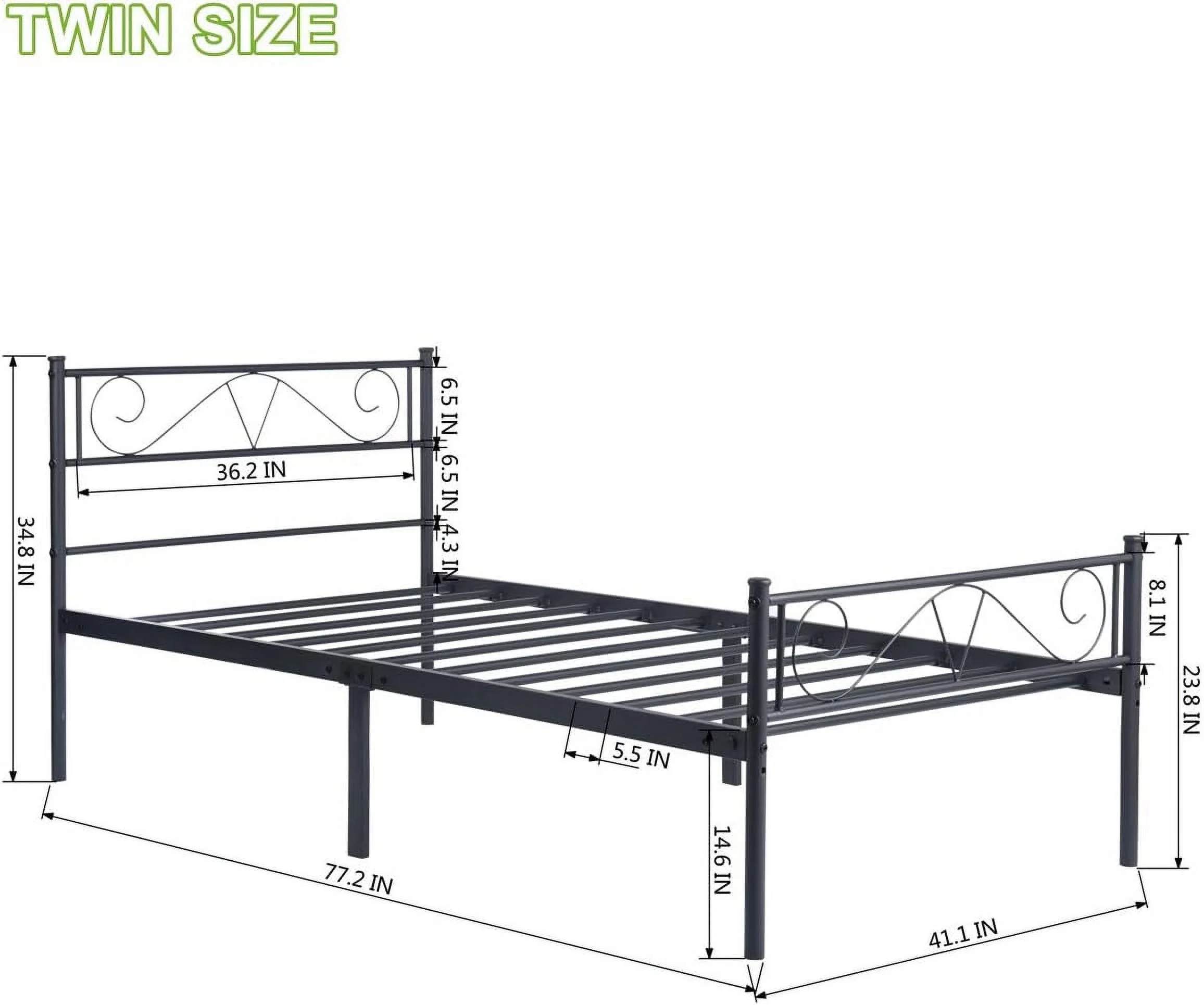 Single Bed Size Bed Frame Metal Platform Headboard Steel Foundation