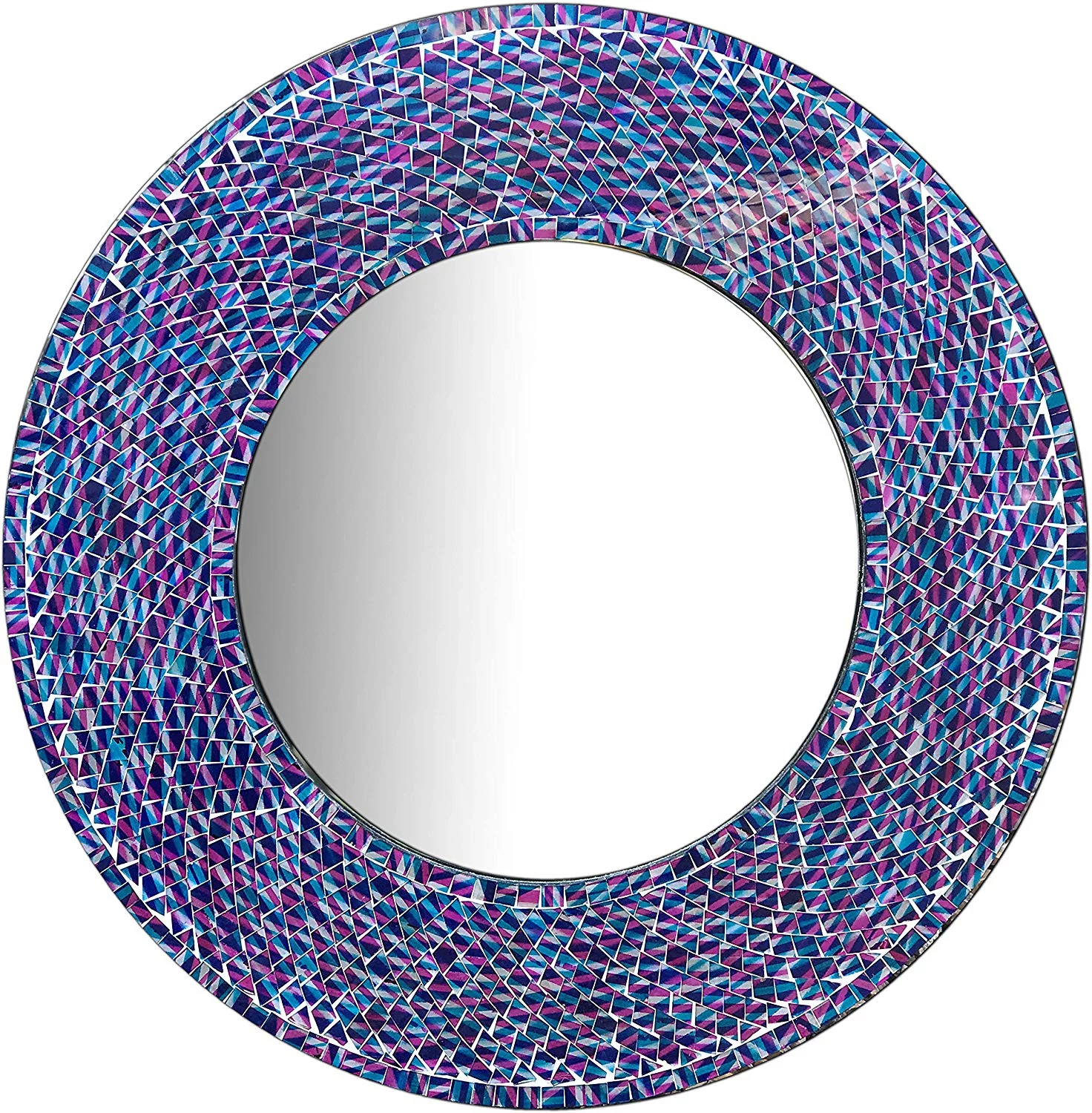 DecorShore 24 inch Round Wall Mirror Decorative Mosaic Bathroom Mirror | Art Wall Mirror | Wall Mounted Mirror Accent Decor in Blue Purple