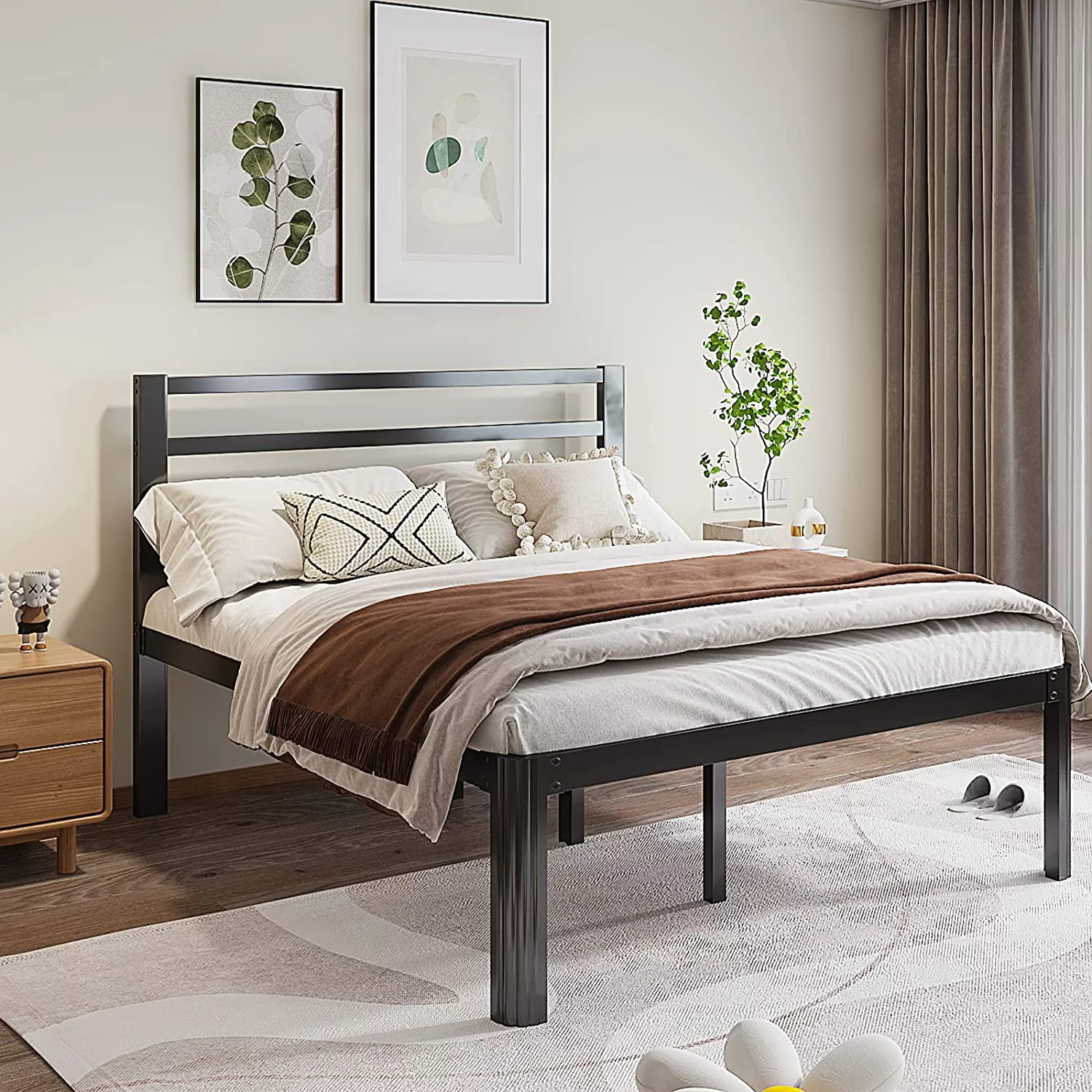 Woozuro Twin-XL Bed-Frame with Headboard  18-Inch Heavy Duty Metal Platform Bed Frames with Round-Corner Leg  No Box Spring Needed  Non Slip Mattress-Foundation  Noise Free  Easy Assembly