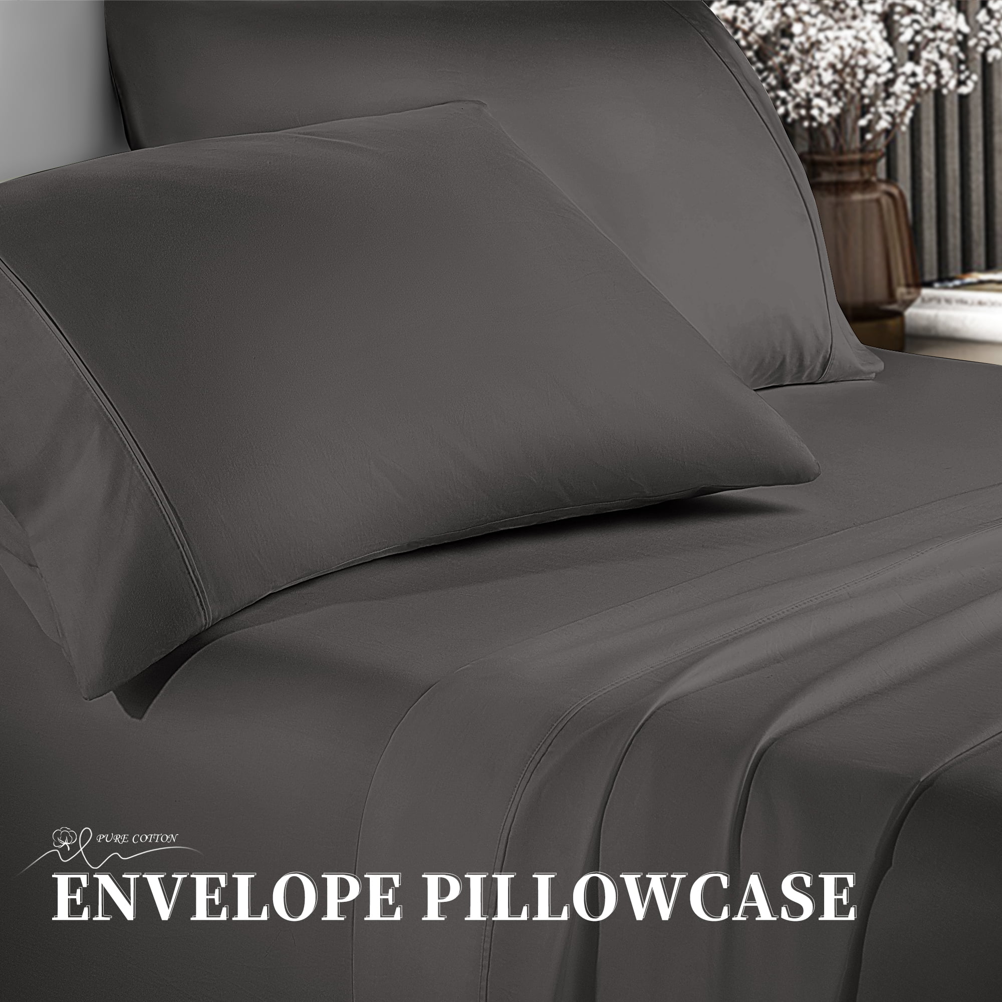 Shilucheng 1000 Thread Count 100% Cotton Egyptian Bed Sheets Set, Deep Pocket Cooling Sheets, King, Dark Gray