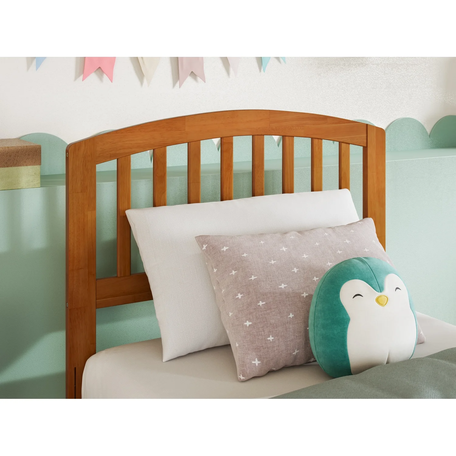 AFI Richmond Twin Solid Wood Headboard with Attachable Charger, Light Toffee