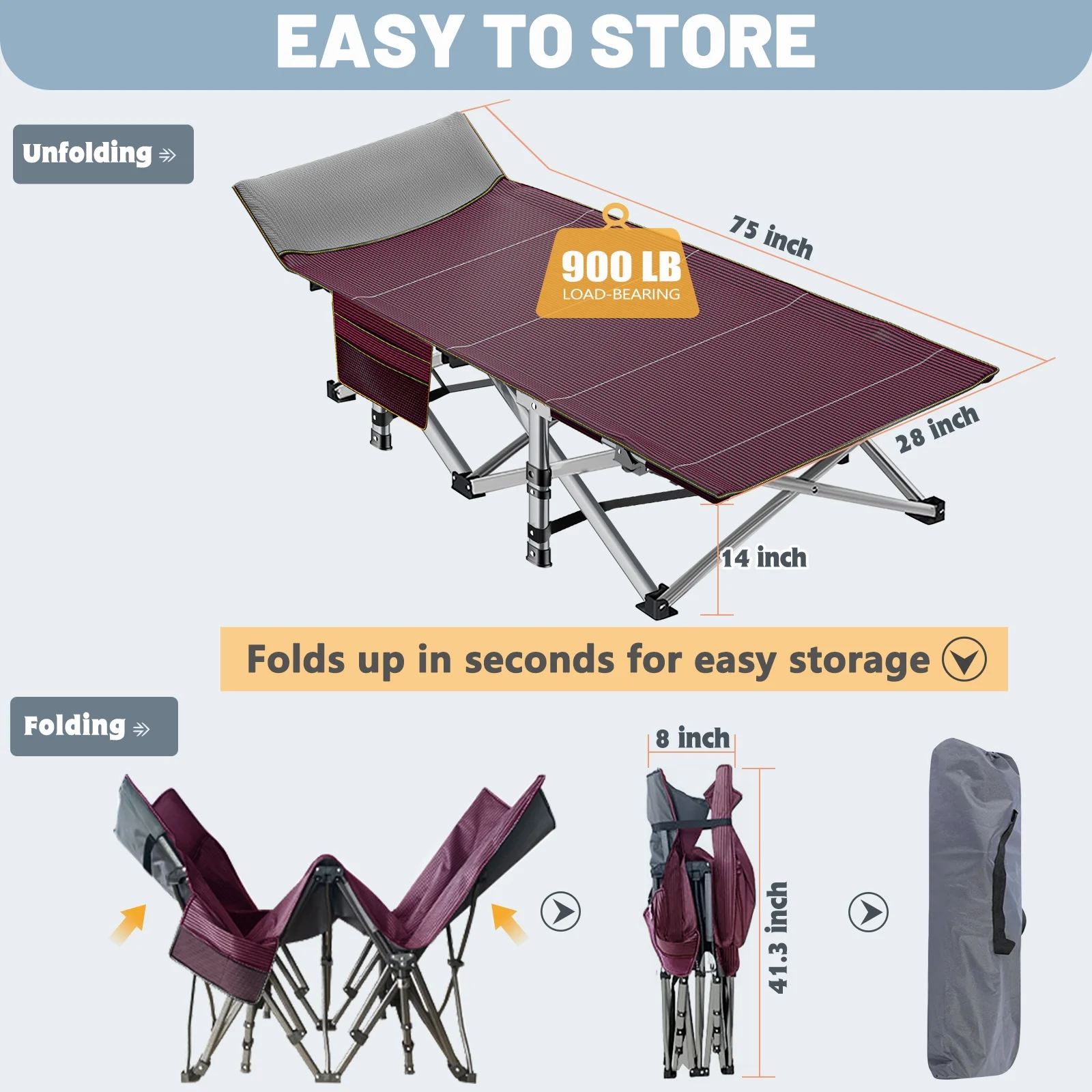MOPHOTO Camping Cot for Adults, 75