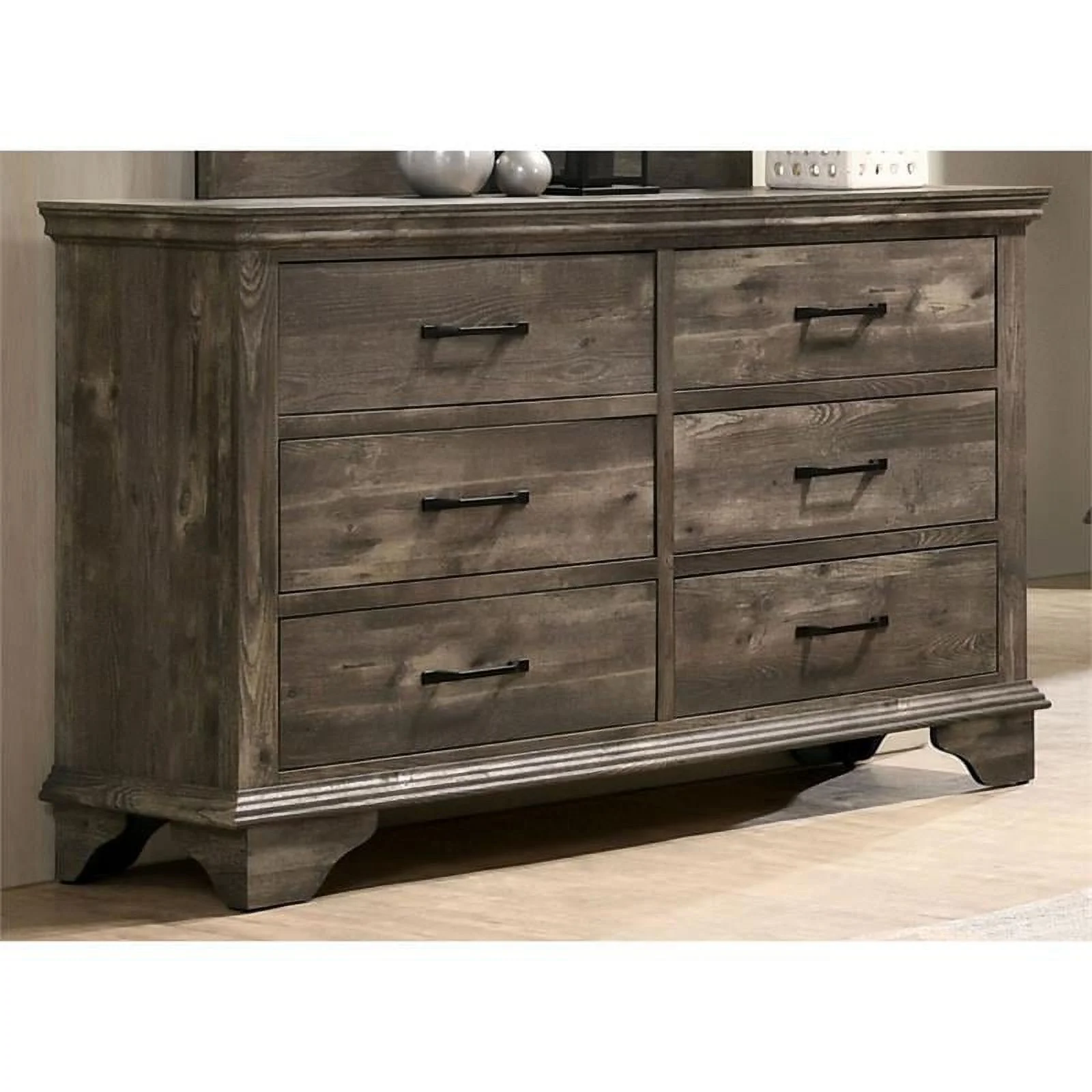 Furniture of America Gafin Transitional Solid Wood 6-Drawer Dresser in Gray