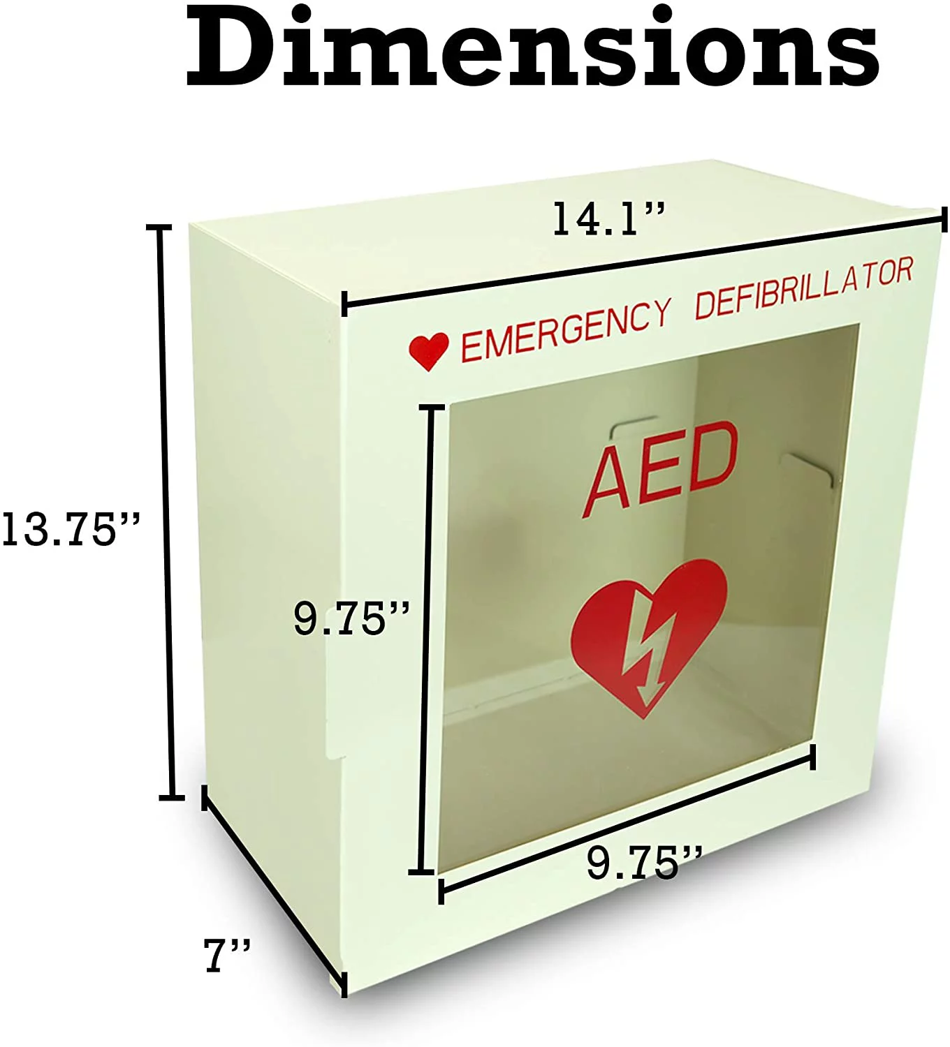 Non Alarmed AED Defibrillator Wall Mounted Storage Cabinet - 14.1'' x 7'' x 13.75'' Steel AED Holder Defibrillator Cabinet for Emergency at Home, Office, Warehouse, and Nursing Home