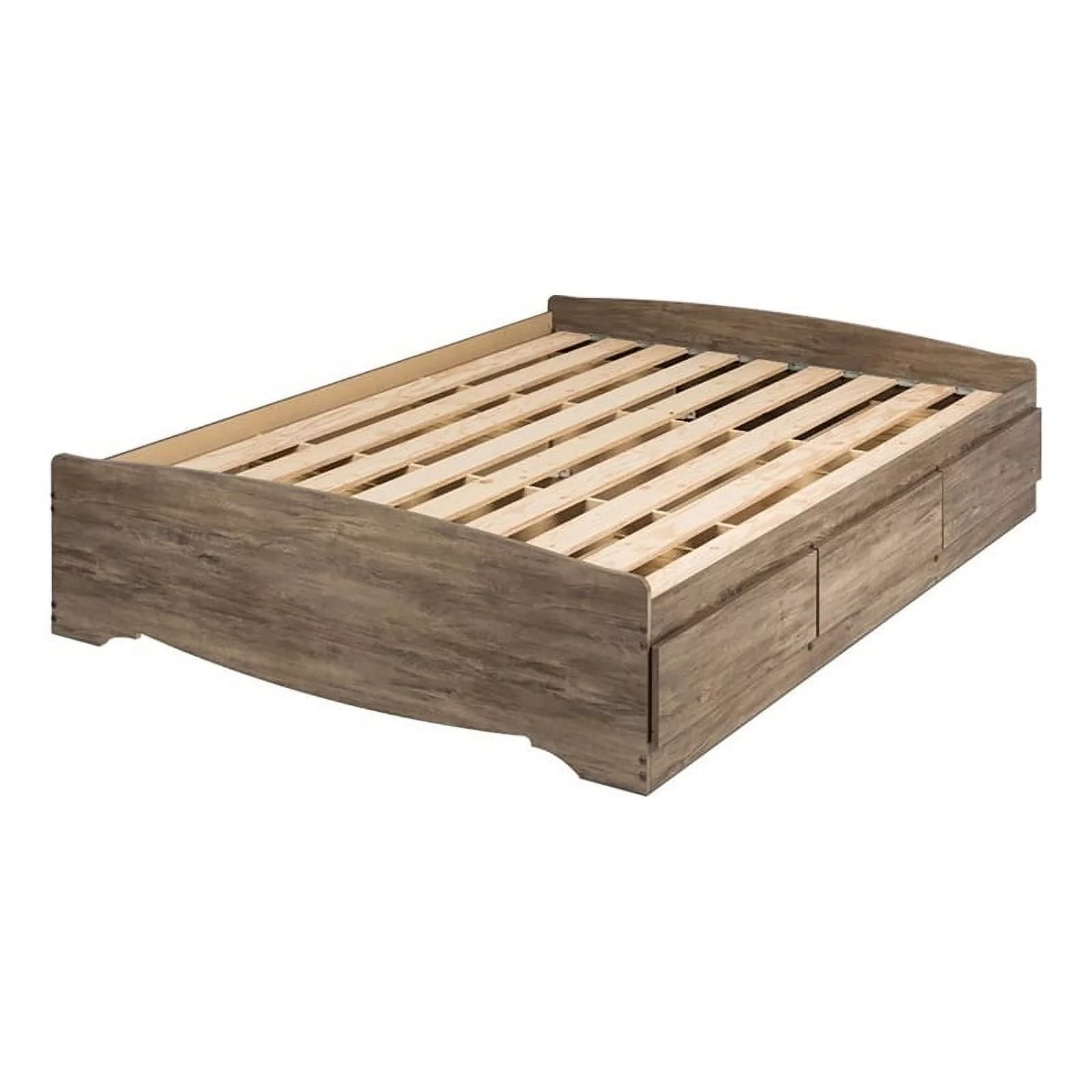 Pemberly Row Farmhouse Wood Queen Platform Storage Bed in Drifted Gray