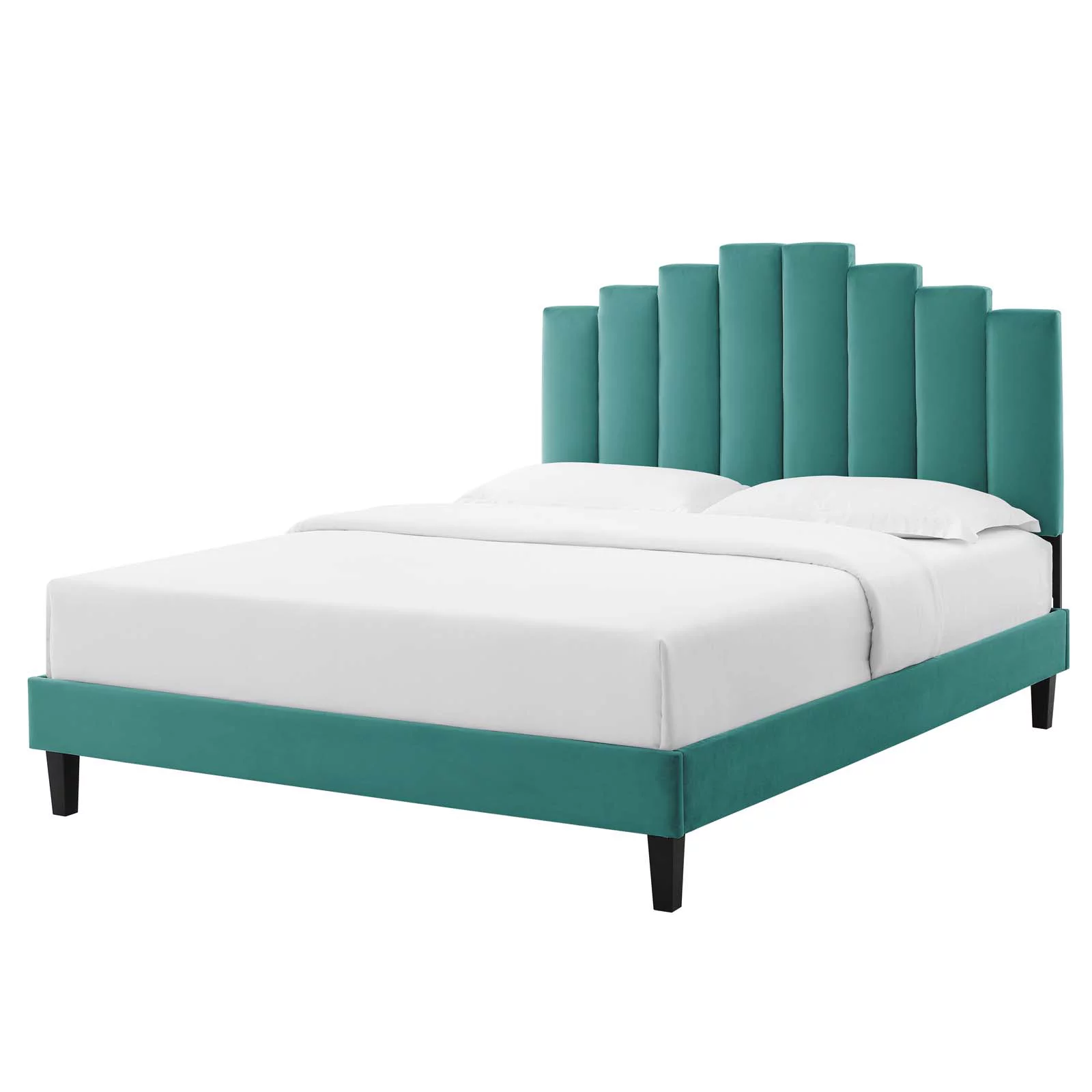 Platform Bed Frame, Twin Size, Velvet, Teal Blue, Modern Contemporary Urban Design, Bedroom Master Guest Suite