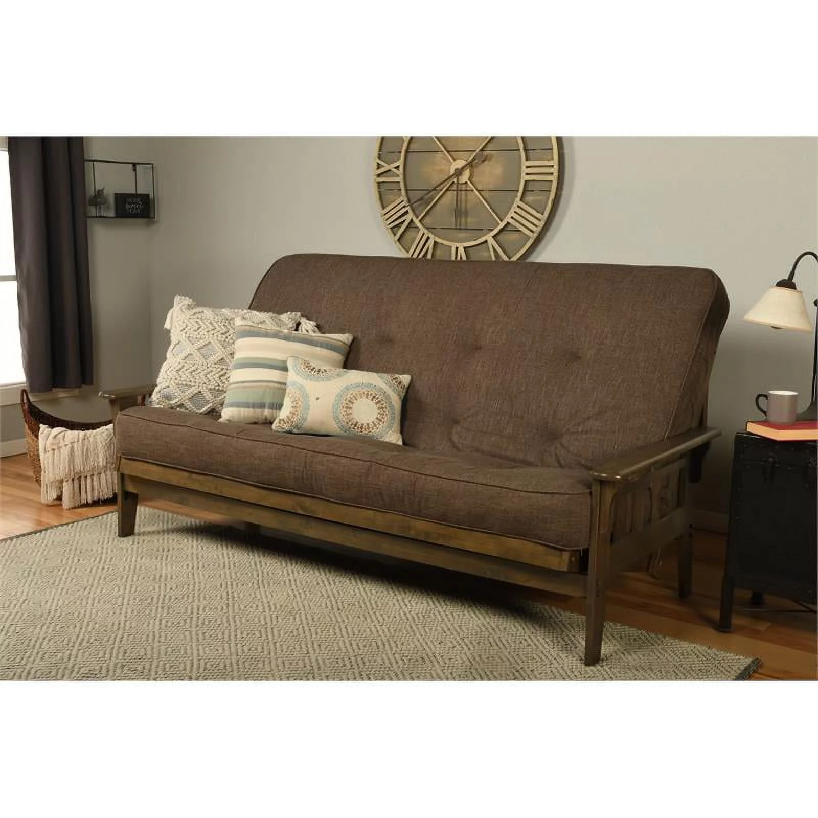 Bowery Hill Modern Queen-size Wood Futon-Linen Cocoa Mattress