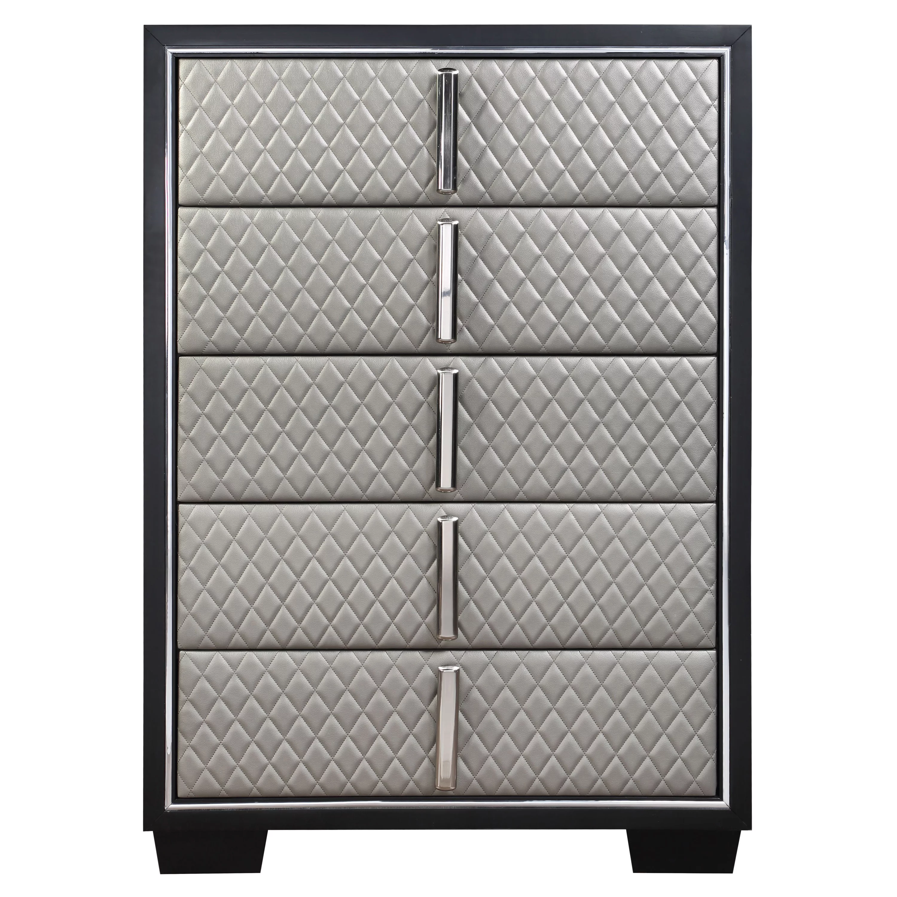 ACME Nicola 5 Drawers Wooden and Faux Leather Chest in Silver and Black