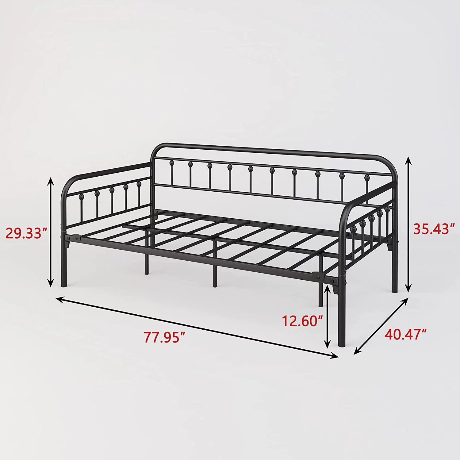 YINCHEN Metal Daybed Frame with Steel Slats Platform Furniture,Twin, Dark Black