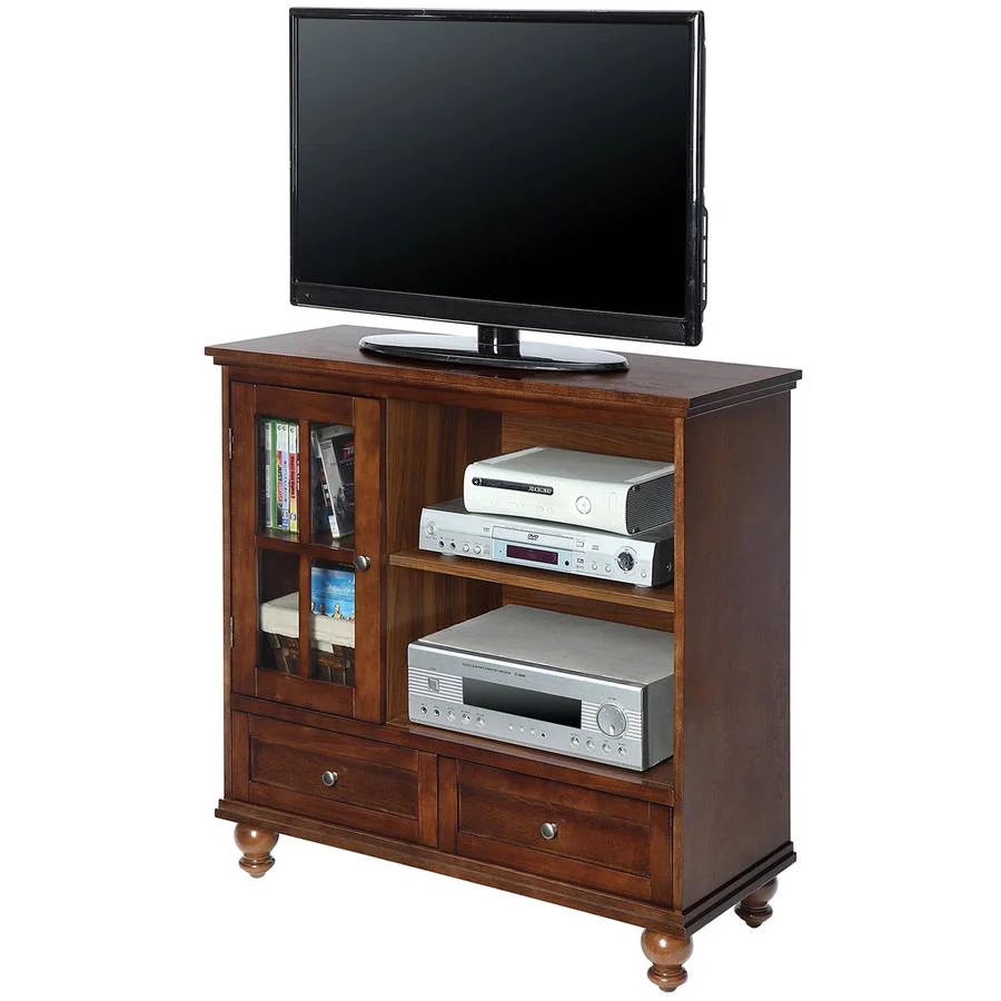 Convenience Concepts Tahoe Highboy 2 Drawer TV Stand with Storage Cabinet and Shelves, Dark Walnut