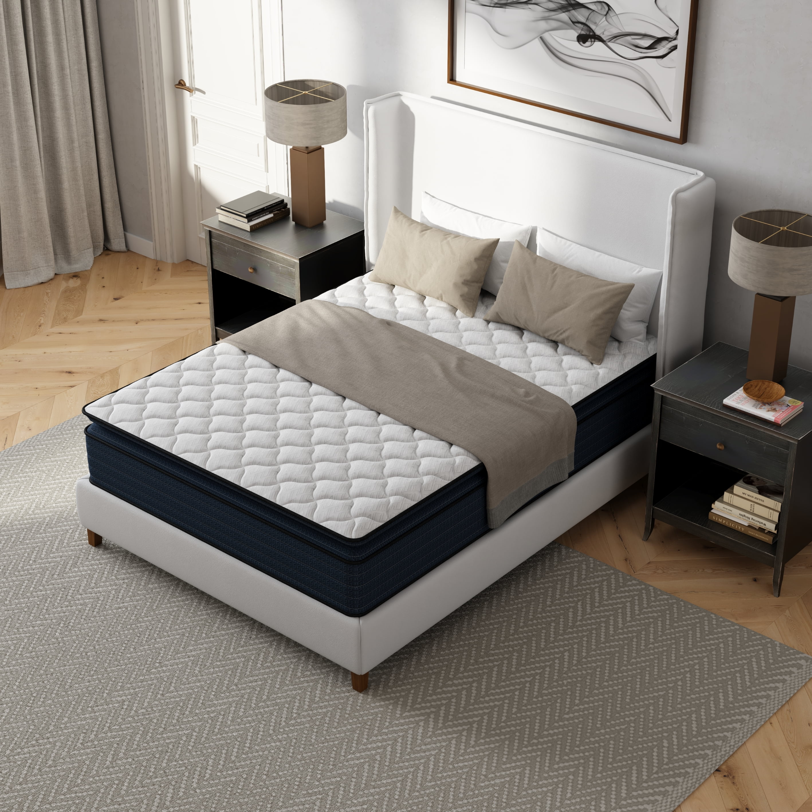 NapQueen Queen Mattress, Cashmere 14'', Hybrid of Memory Foam Layers and Individually Wrapped Pocketed Coils Mattress, Adult, CertiPUR-US Certified, Mattress in a Box