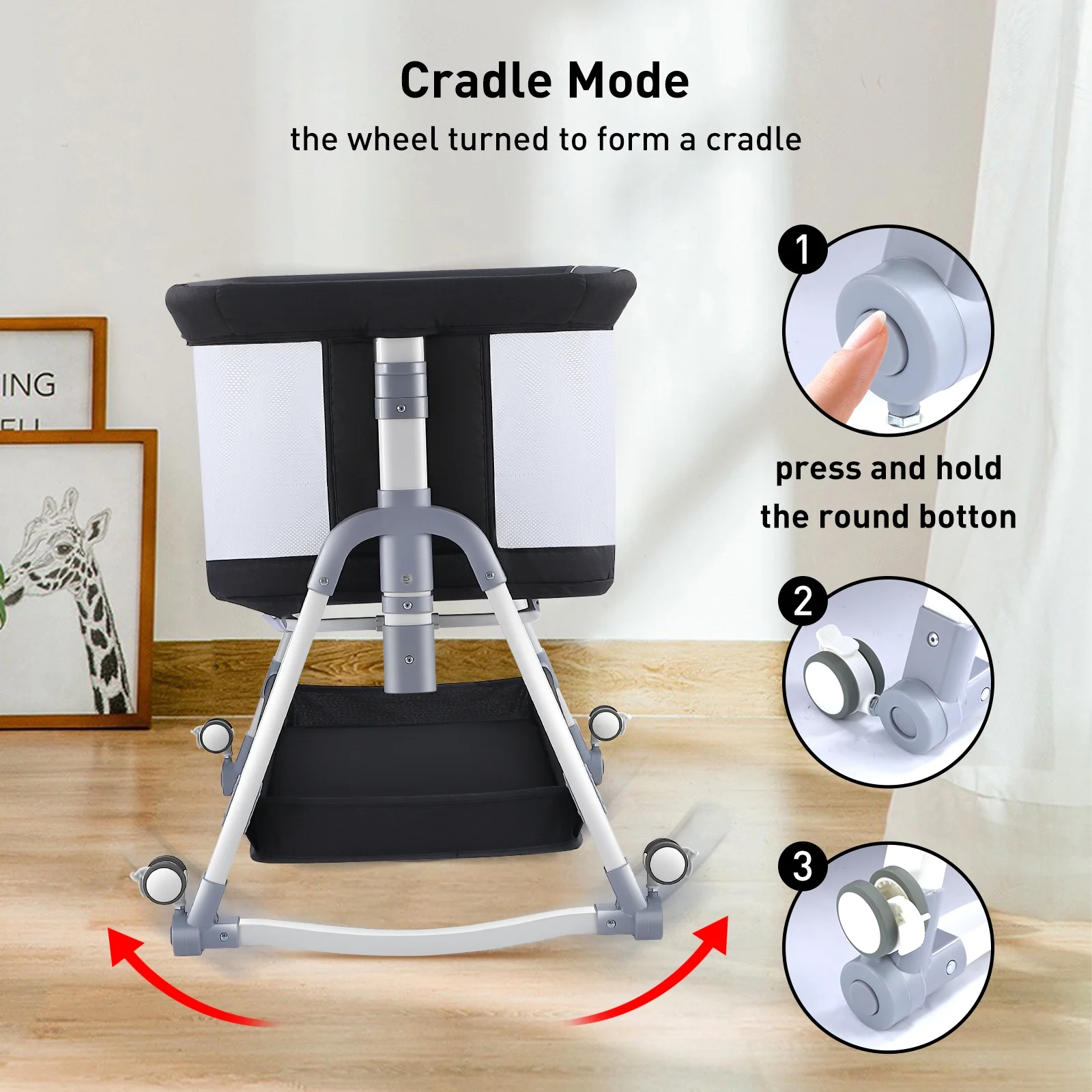 Uuoeebb Baby Bassinet Portable Fold Bedside Sleeper Adjustable 5-Level Height for Newborn