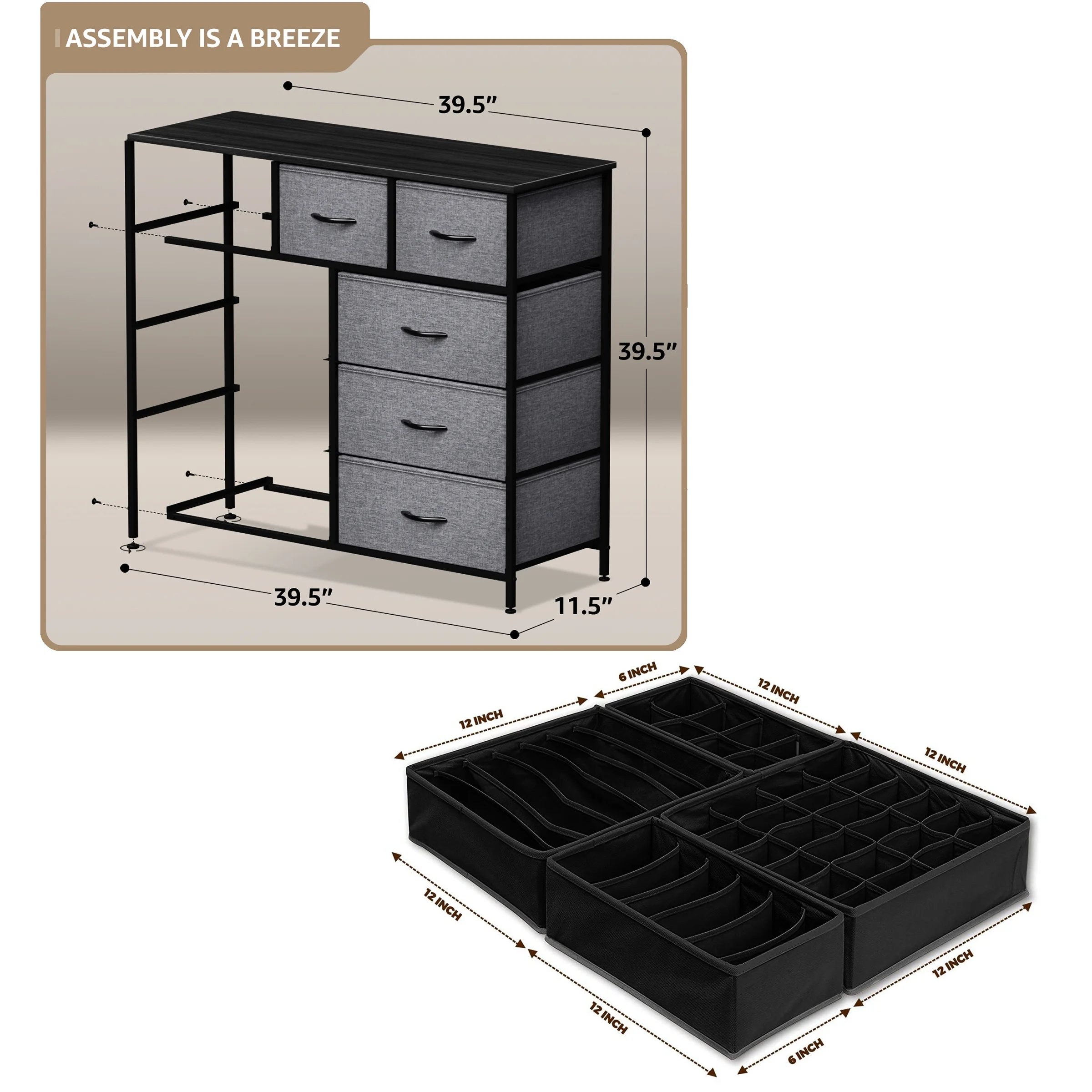 Sorbus 9-Drawer Dresser with Foldable Fabric Drawer Dividers: Ideal for Adult Bedrooms, Offices