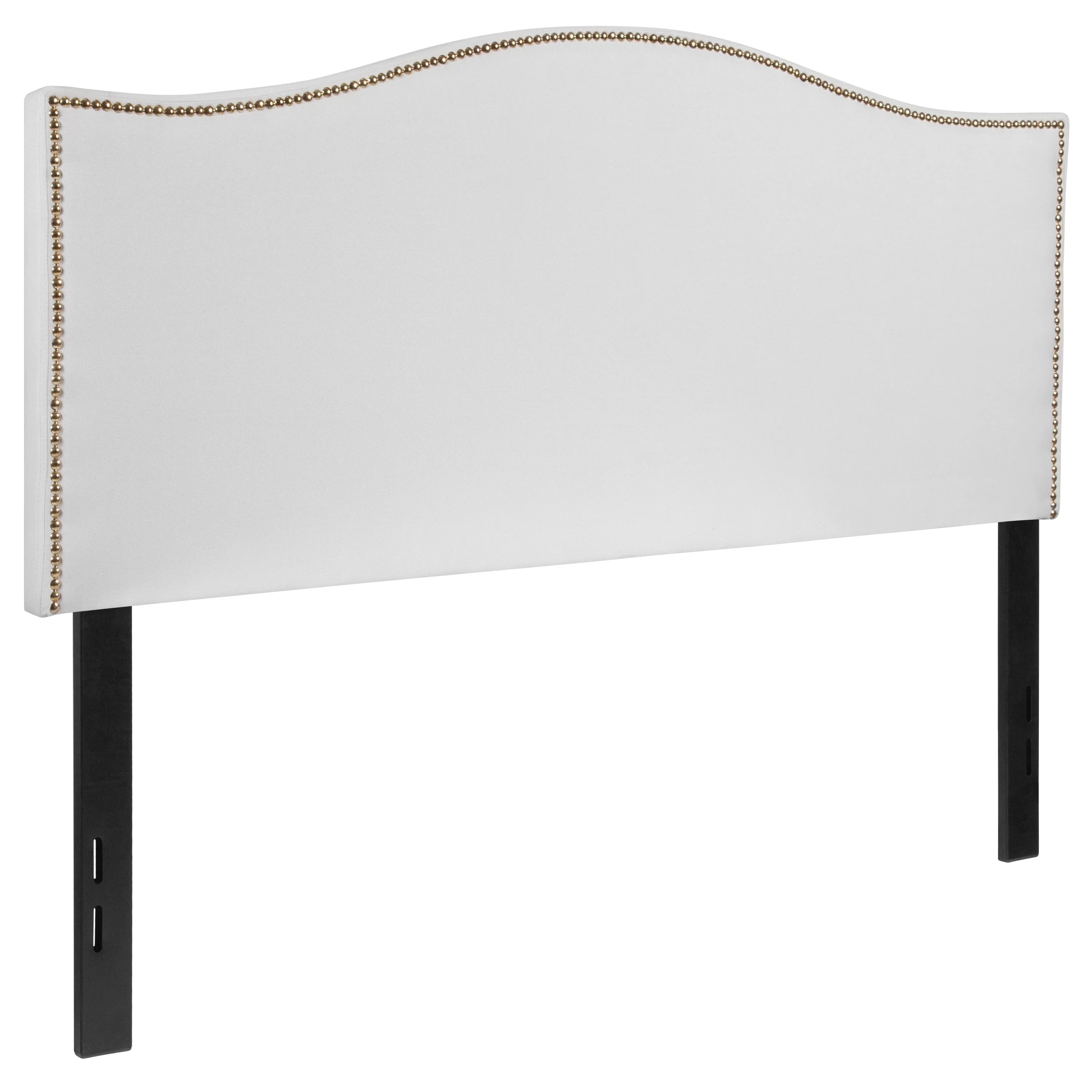 Emma + Oliver Upholstered Full Size Headboard with Nailtrim in White Fabric
