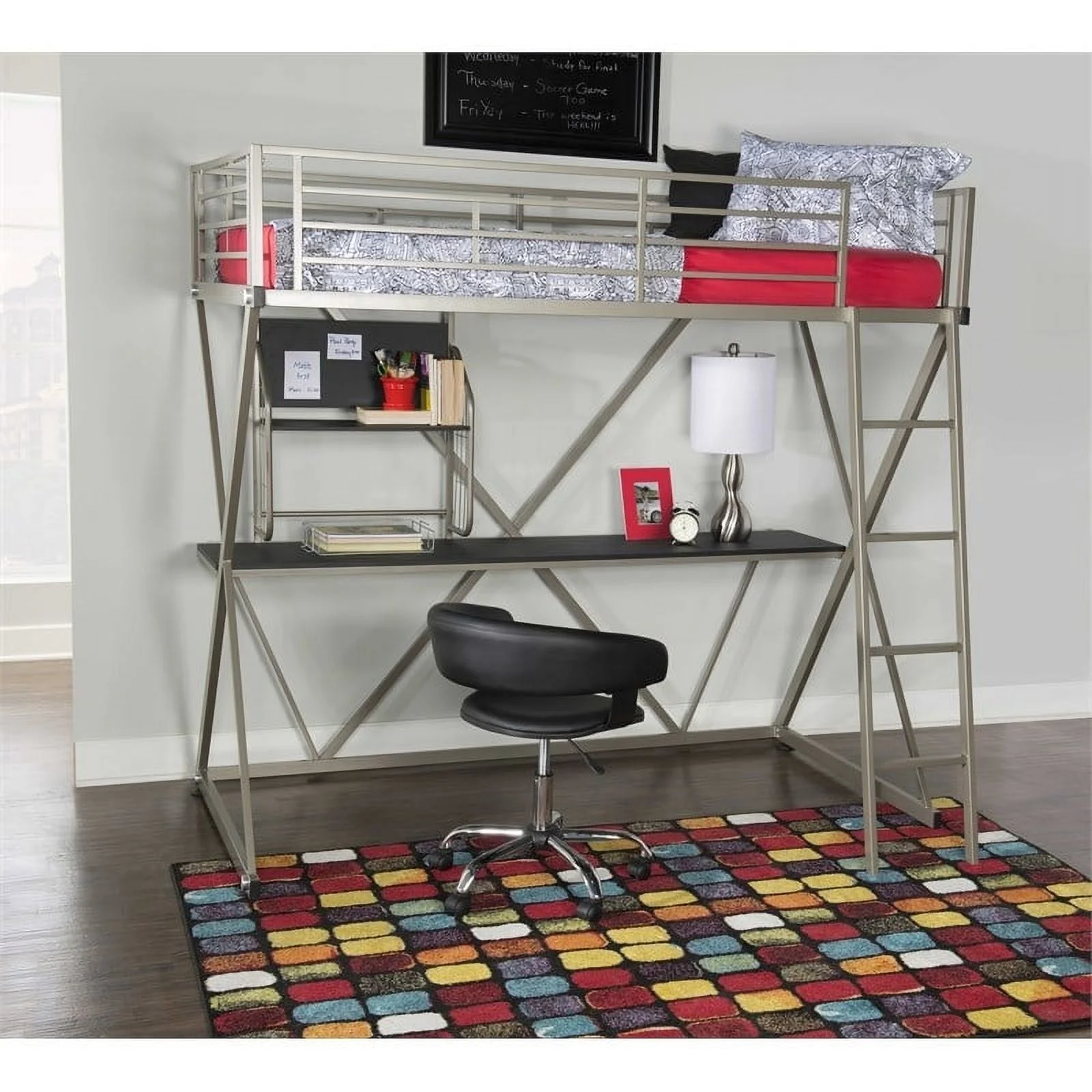 Rosebery Kids Student Loft Metal Bed in Pewter