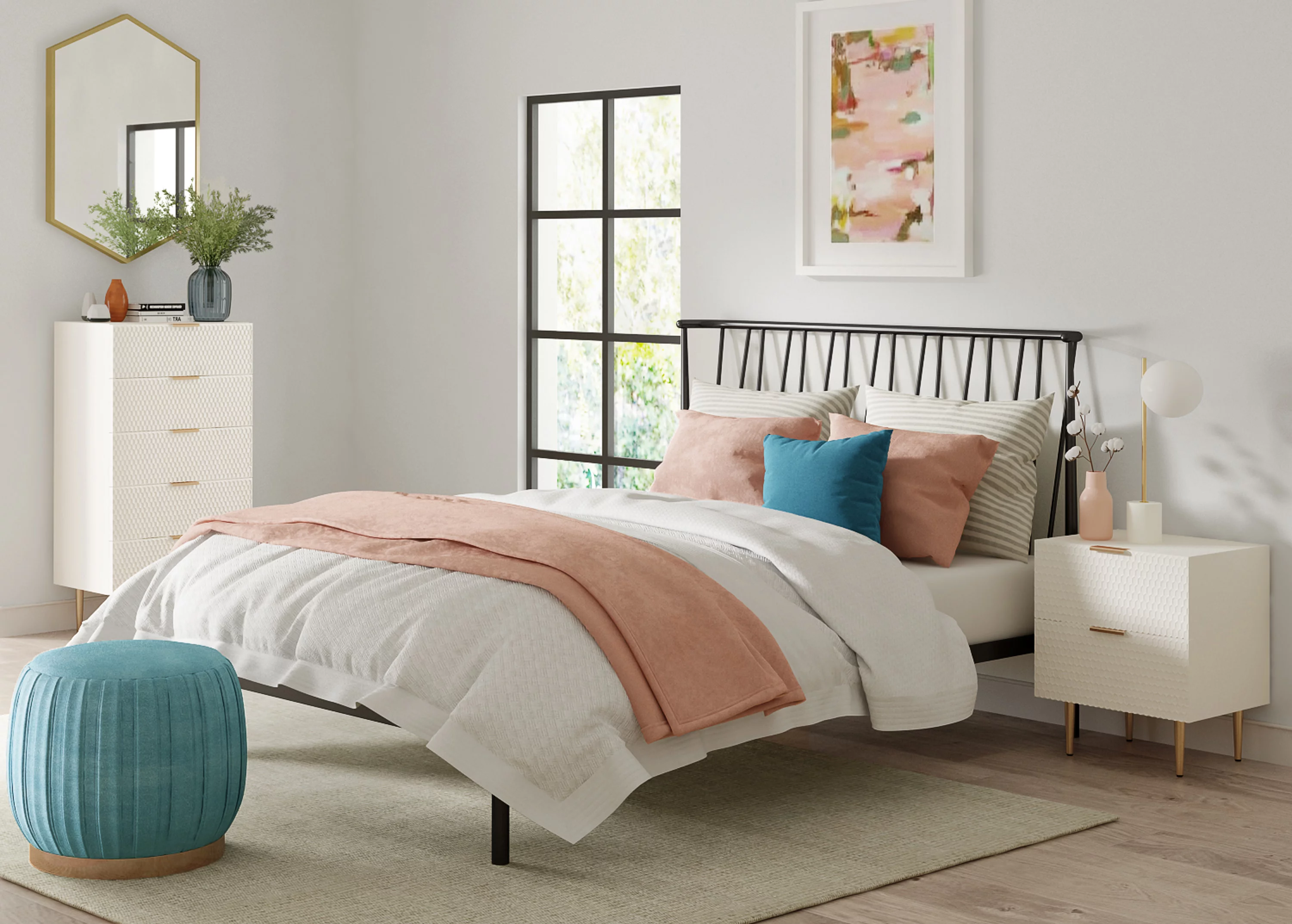 Adore Decor Jolie 5 Drawer Tallboy Dresser Chest with Storage, White