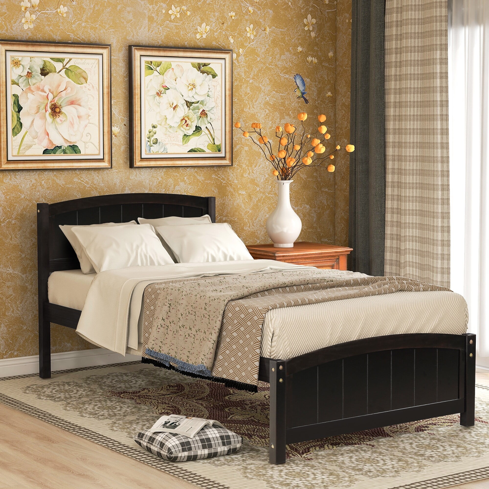 Wood Platform Bed with Headboard/Footboard - Solid Construction, Classic Design, Easy Assembly Espresso