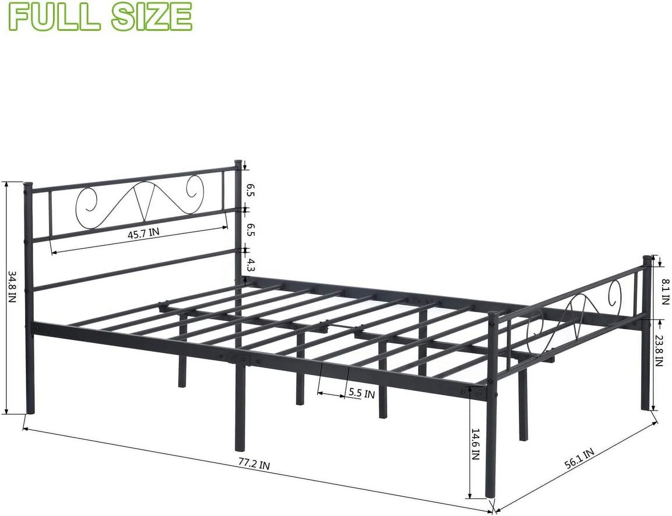 Double Bed Full Size Bed Frame Metal Platform Headboard Steel Foundation