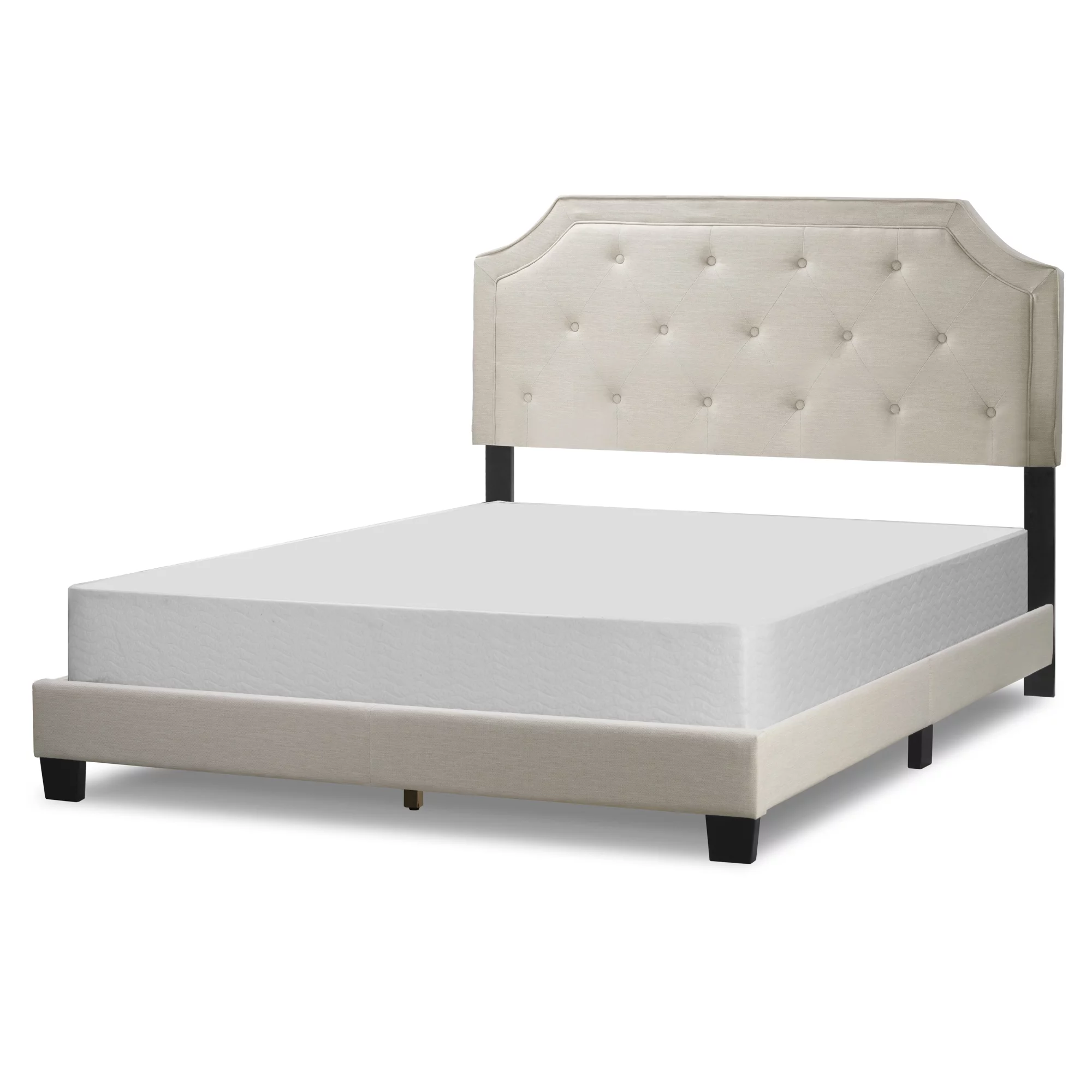 Aria Beige Fabric Queen Bed with Piping and Button Tufting