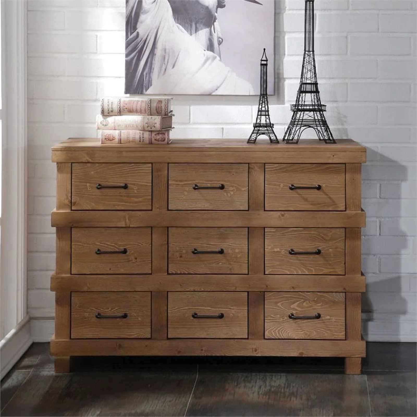 Bowery Hill Antique Oak Wood 9 Drawer Bedroom/Accent Dresser