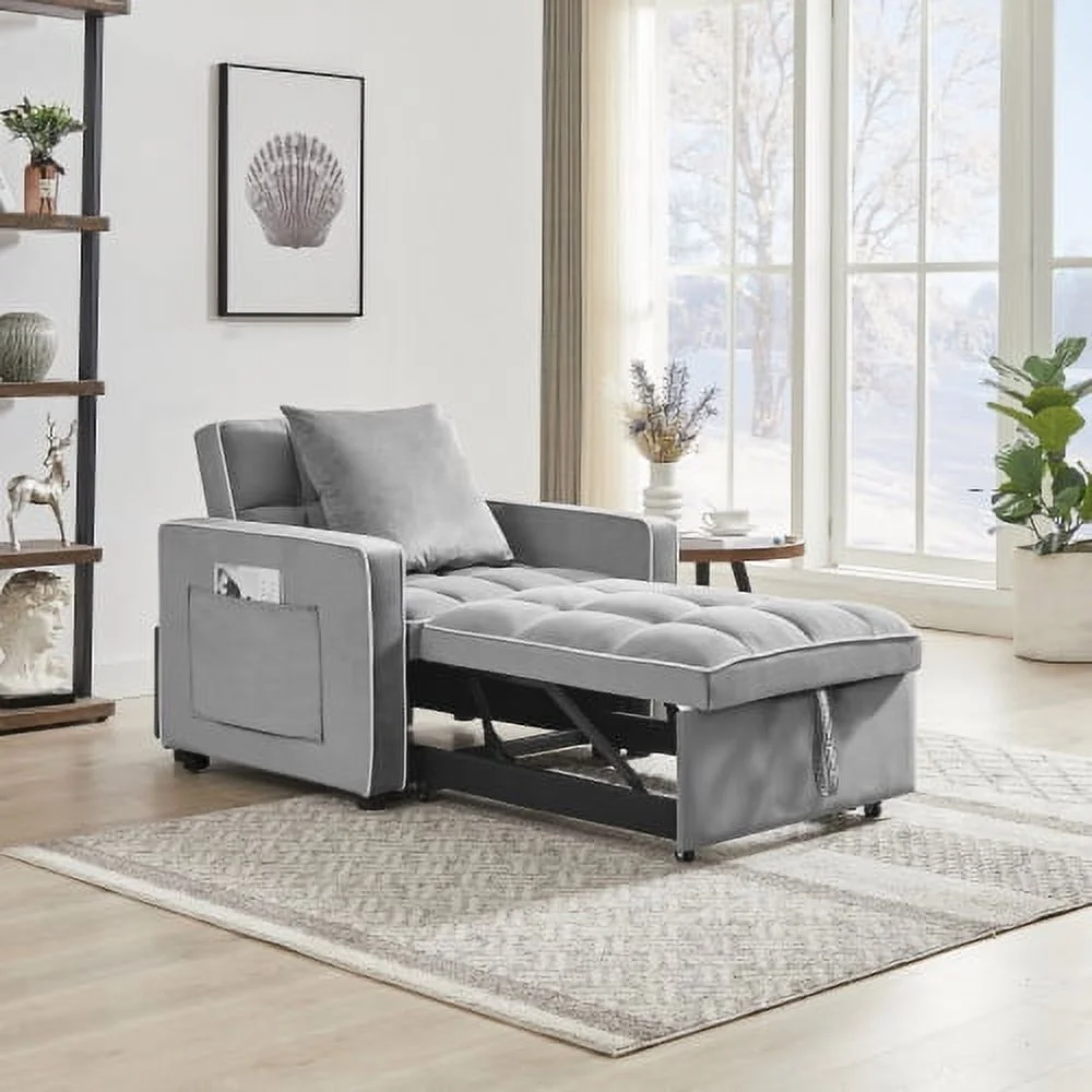 Three-In-One Sofa Bed Chair Folding Sofa Bed Adjustable Back Into A Sofa Recliner Single Bed Adult Modern Chair Bed Berth Grey