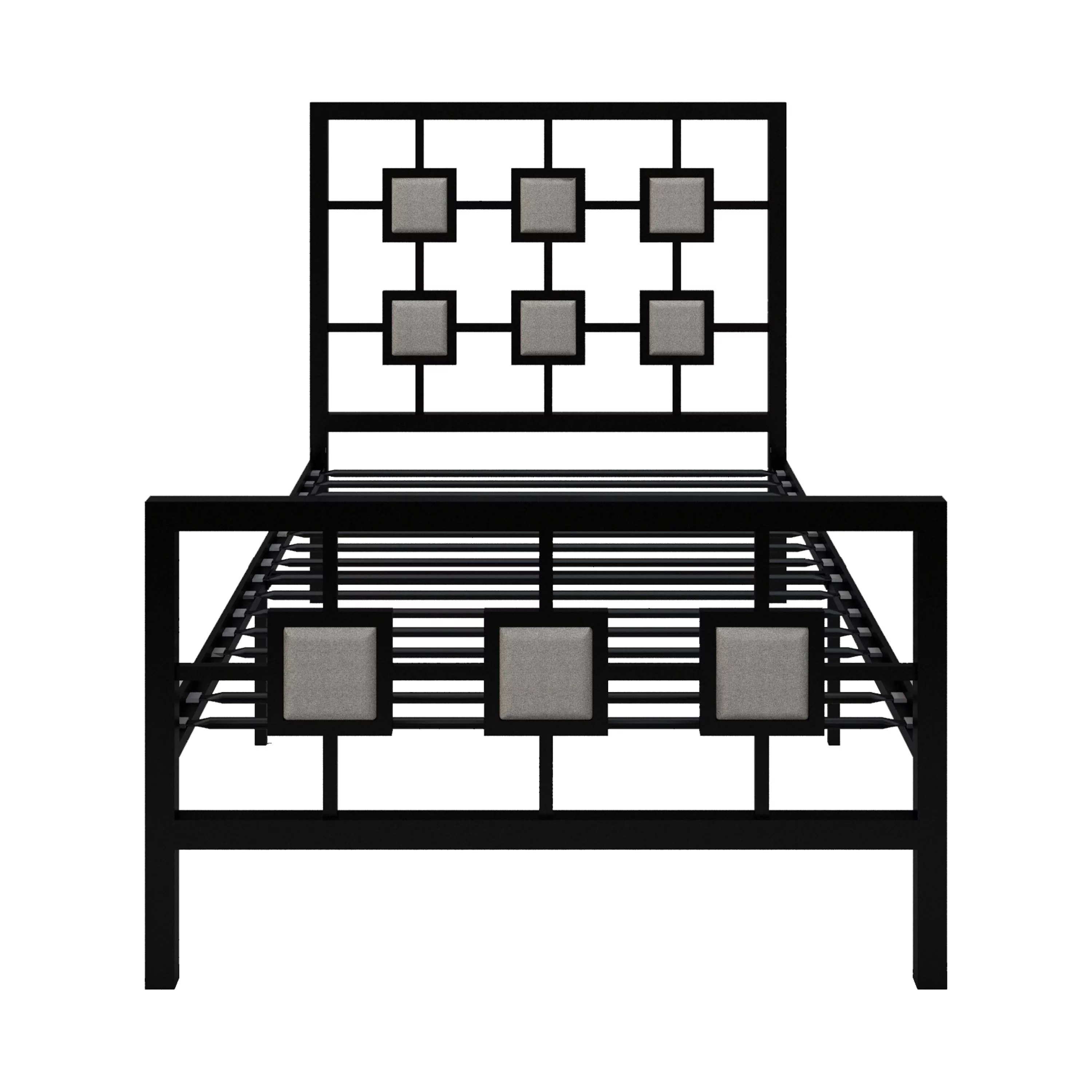 Metal Bed Frame Twin Size Platform No Box Spring Needed with Square design Headboard and Footboard