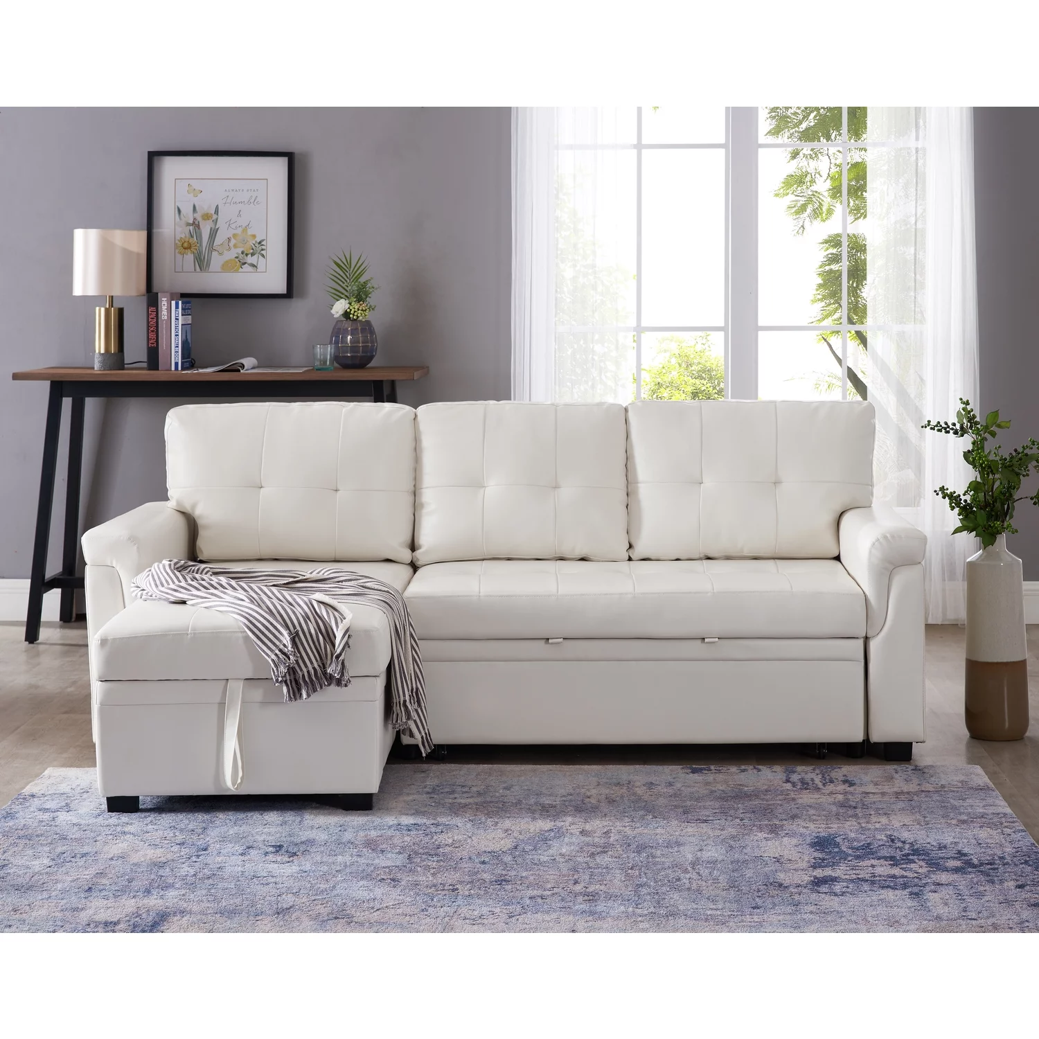 Reversible Sectional Sofa Couch, Modern Convertible L-Shaped 3-Seat Sofa Sectional with Reversible Chaise for Small Space White, Air Leather
