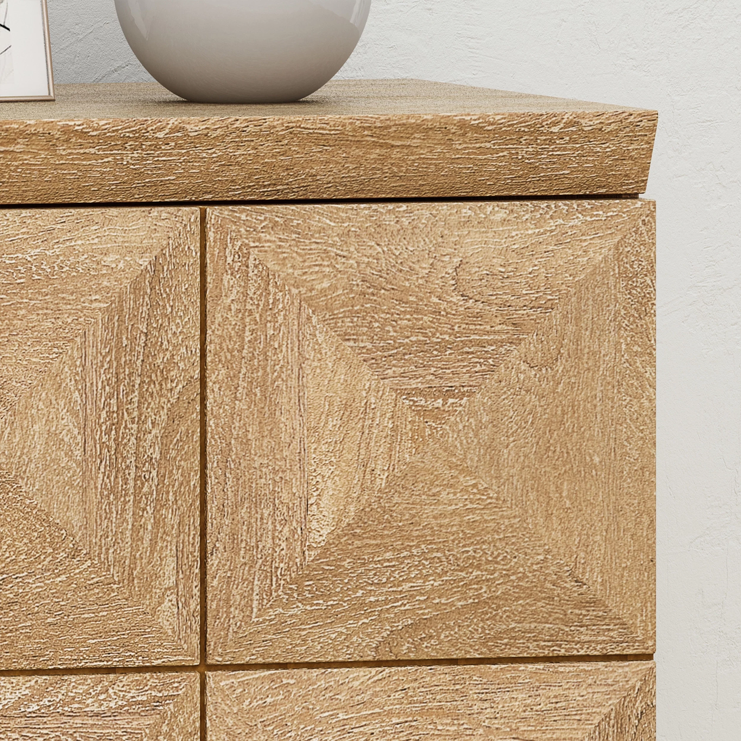 Noble House Scotlyn Handcrafted Boho Mango Wood Cabinet, Sandblasted Oak and Gray Antique