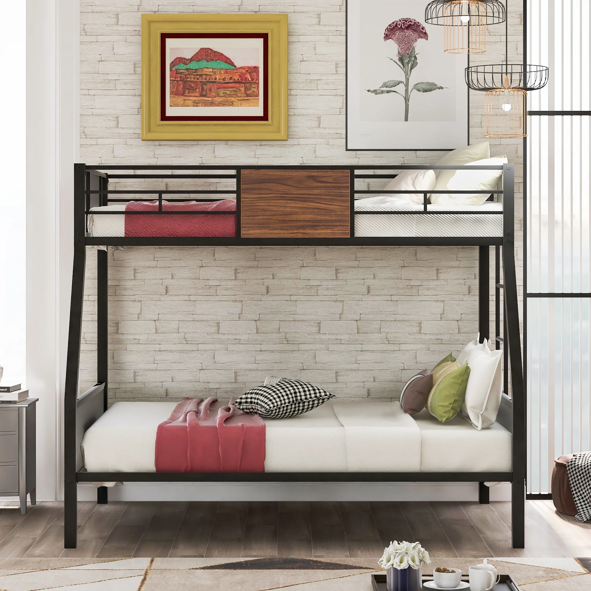 CoSoTower Twin-Over-Full Bunk Bed Modern Style Steel Frame Bunk Bed With Safety Rail, Built-In Ladder For Bedroom, Dorm, Boys, Girls, Adults