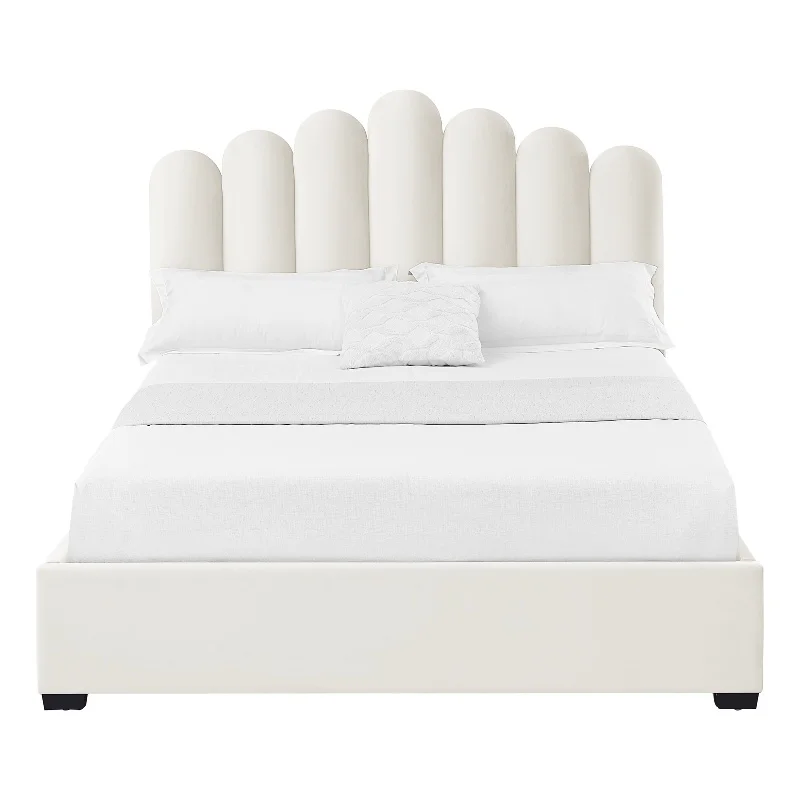 Posh Living Delani Velvet Queen Platform Bed Ivory