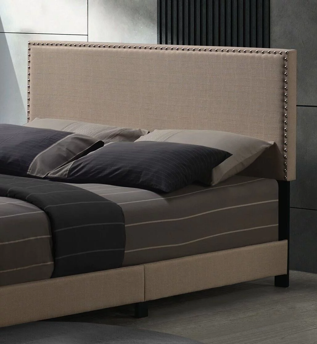 Casual Look 1pc Queen Size Bed Beige Fabric Upholstered Nailhead Trim Accent Headboard Modern Bedroom Furniture