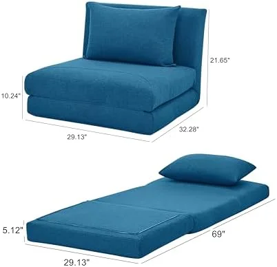 RUNFAYBIU Artdeco Home Convertible Chair Bed 29" W Fold Sofa Bed with 1 Matching Pillow for Small Space Living Room and Apartment (Mustard)