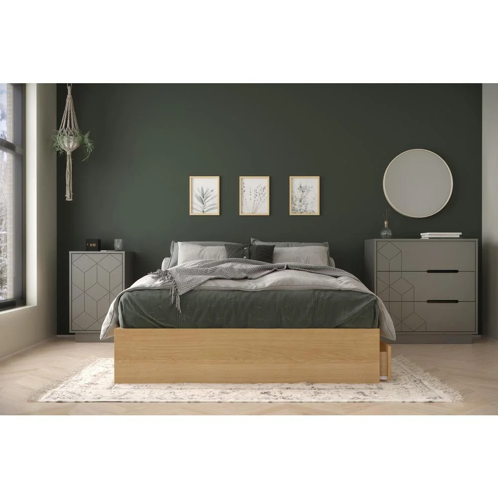 Nexera Arsenal 3 Piece Full Size Bedroom Set, Natural Maple and Greige