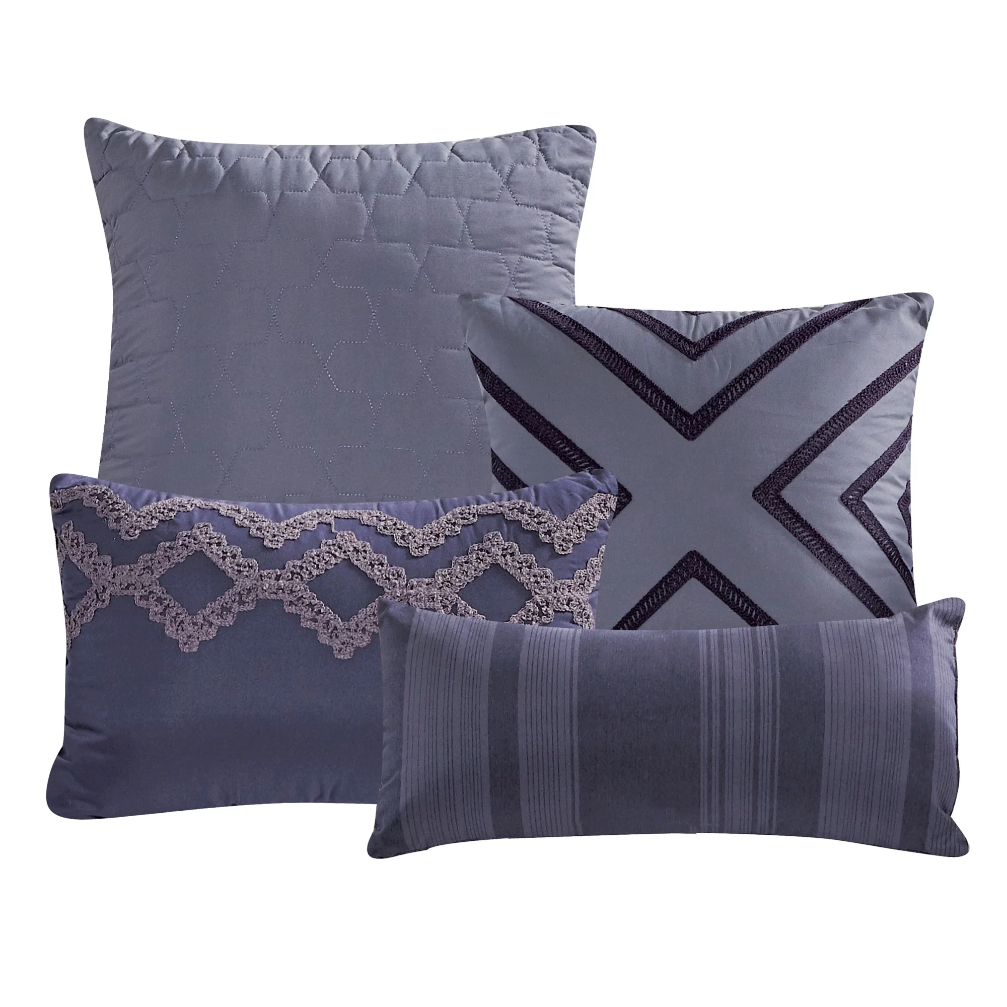 Wellco Bedding Comforter Set Bed In A Bag - 7 Piece Luxury POLLY yarn dyed Bedding Sets - Oversized Bedroom Comforters Purple King