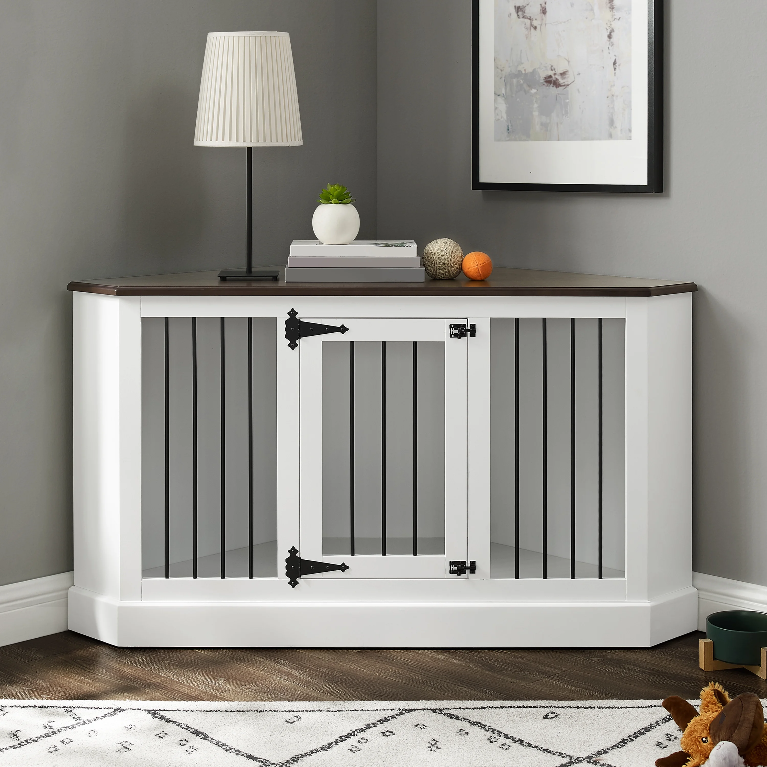Crosley Furniture Winslow Corner Dog Crate Credenza Kennel for Pets