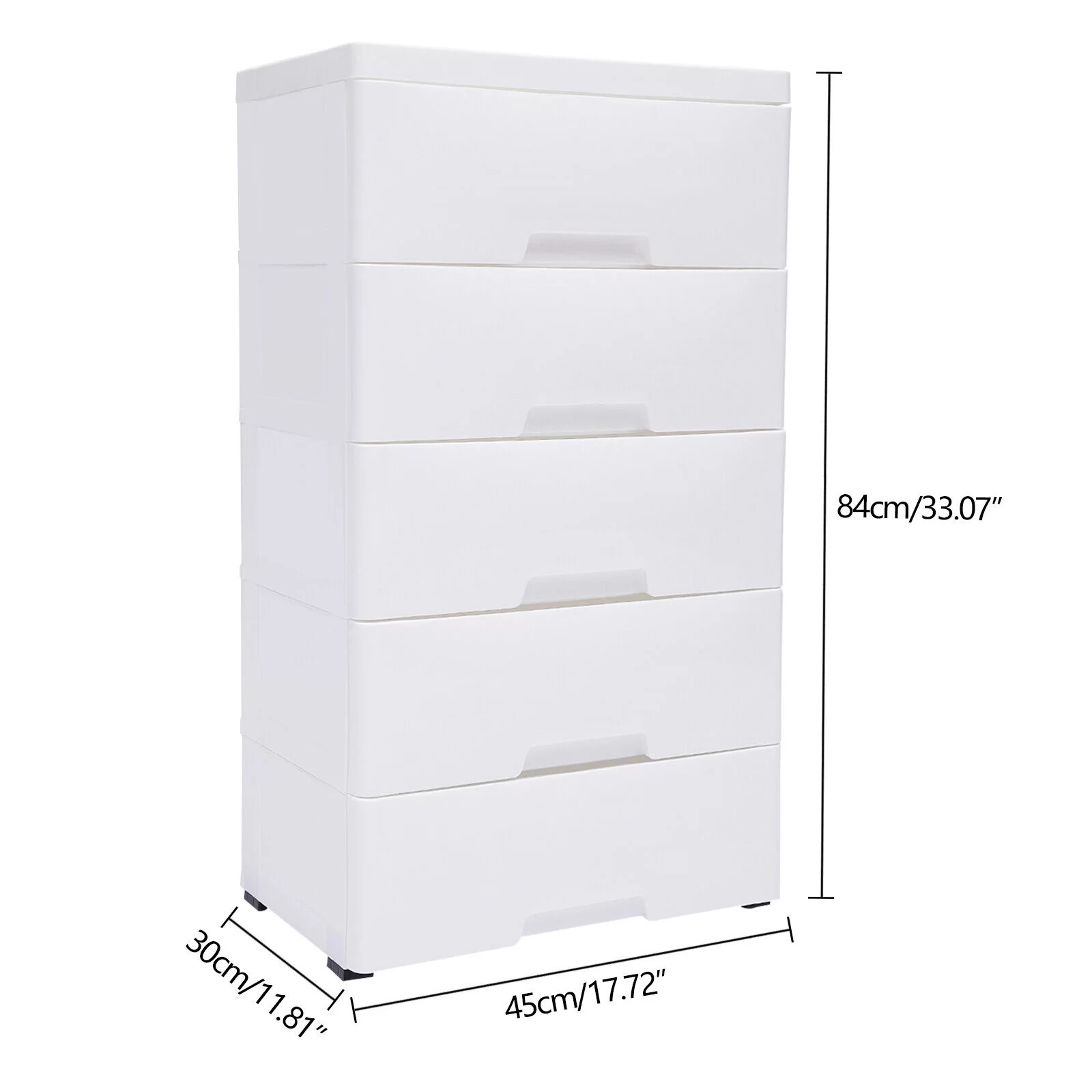Chest of 5 Drawers Plastic Stackable Drawer Tower White Dresser Clothes Storage