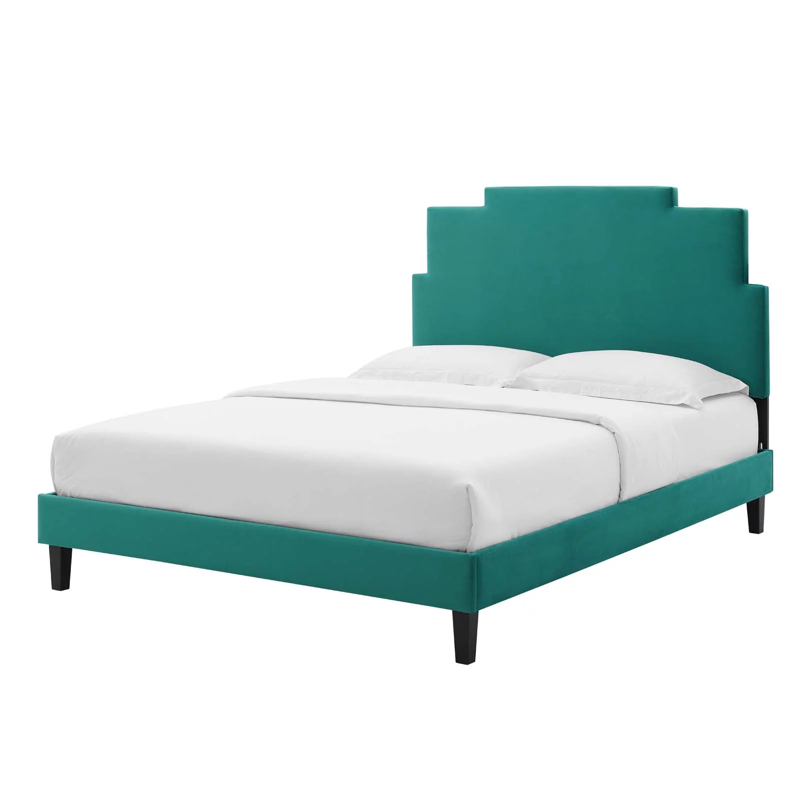 Platform Bed Frame, Twin Size, Velvet, Teal Blue, Modern Contemporary Urban Design, Bedroom Master Guest Suite