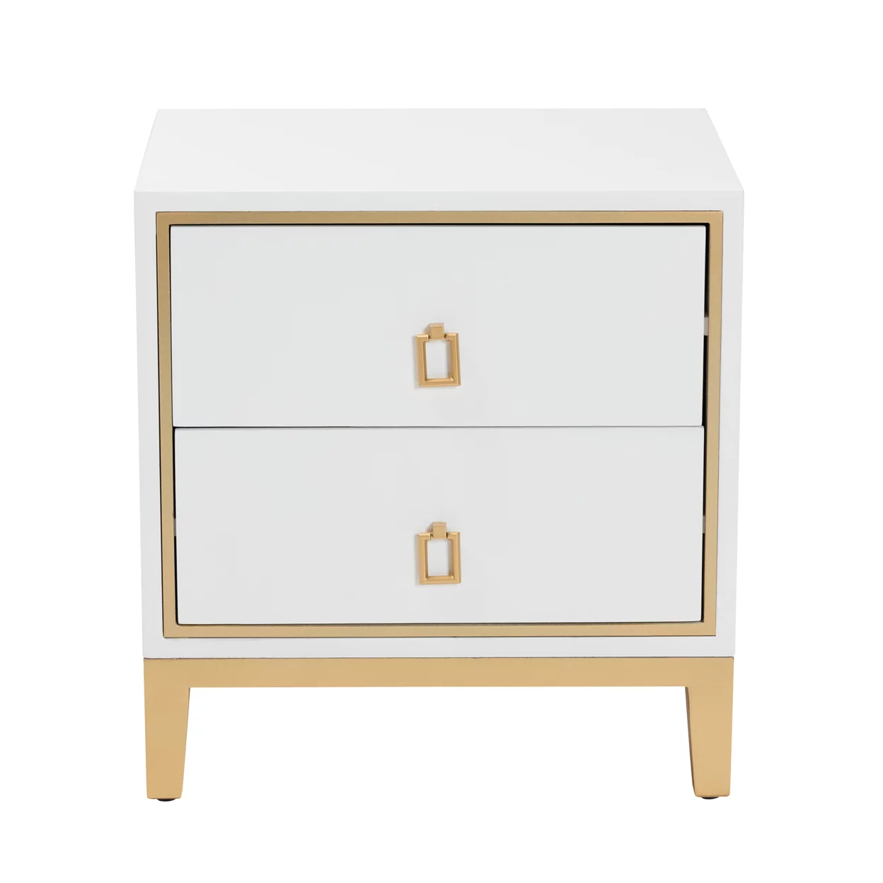 Baxton Studio Donald Modern Glam and Luxe White Finished Wood and Gold Metal 2-Drawer End Table