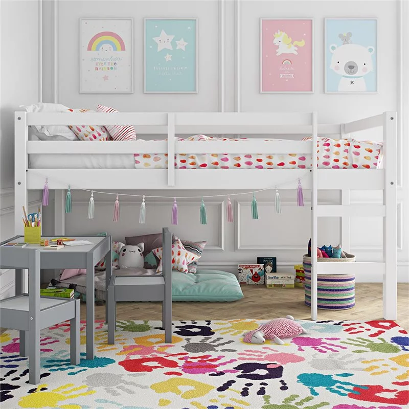 Bowery Hill Traditional Wood Bedroom Twin Junior Loft Bed in White