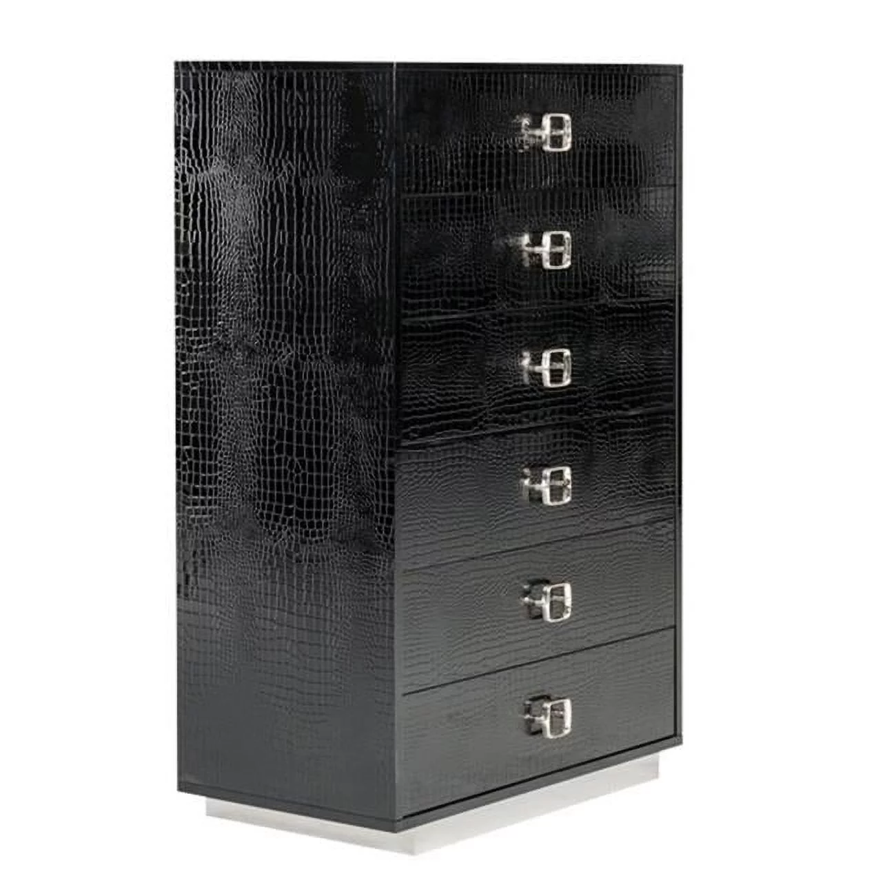 Benjara BM301317 49 in. Hart Dresser with 5 Drawers & Crocodile Skin Texture, Lacquer & Black