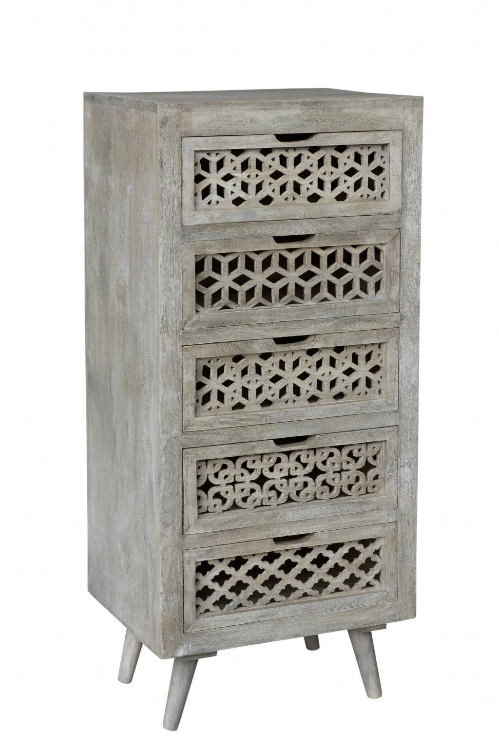 HomeRoots 489195 20 in. Solid Wood Five Drawer Standard Chest, Gray