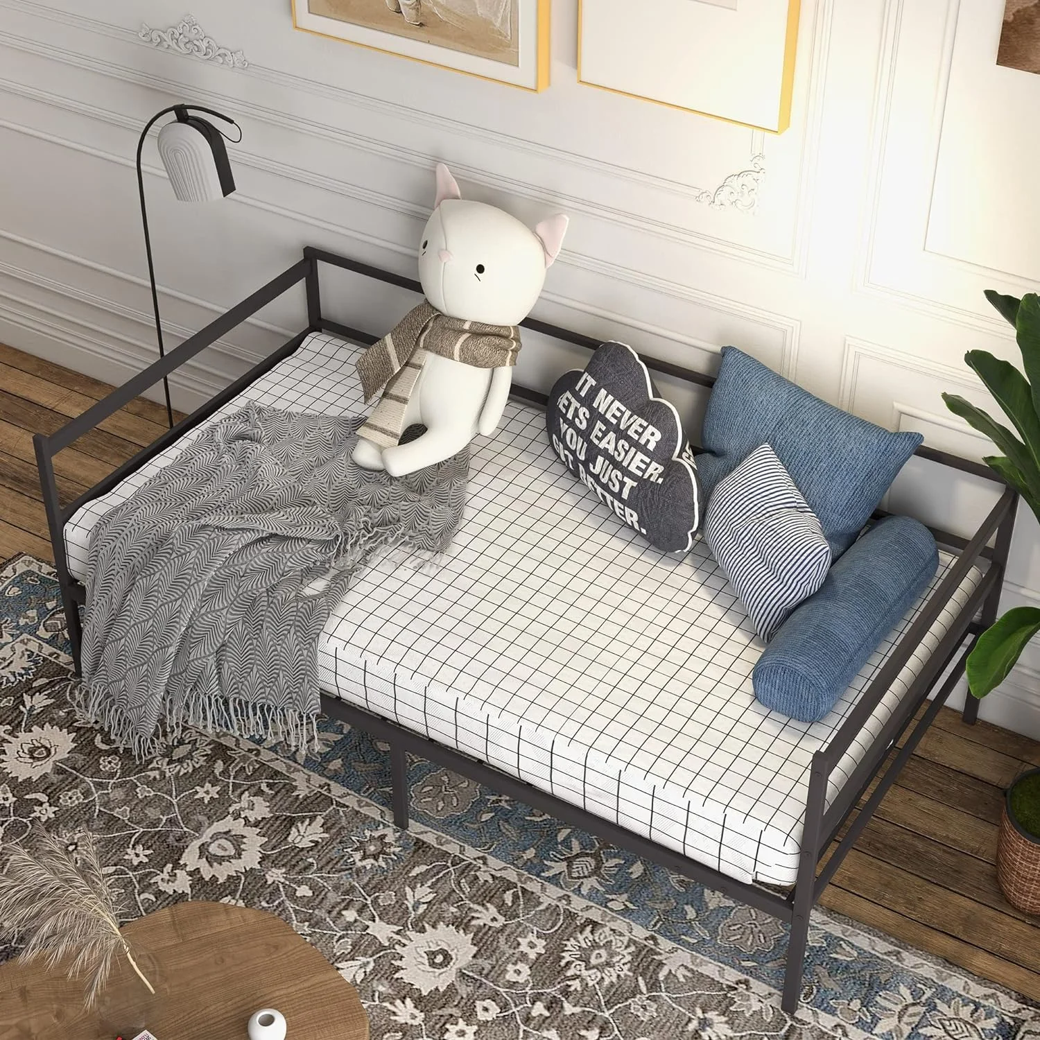 Yone jx je Twin Size Metal Daybed Frame, Heavy-Duty Metal Slats Support Platform Bed, Home Sofa Bed with Storage, No Box Spring Needed, Easy Assembly, Mattress Foundation for Living Room, Guest Room