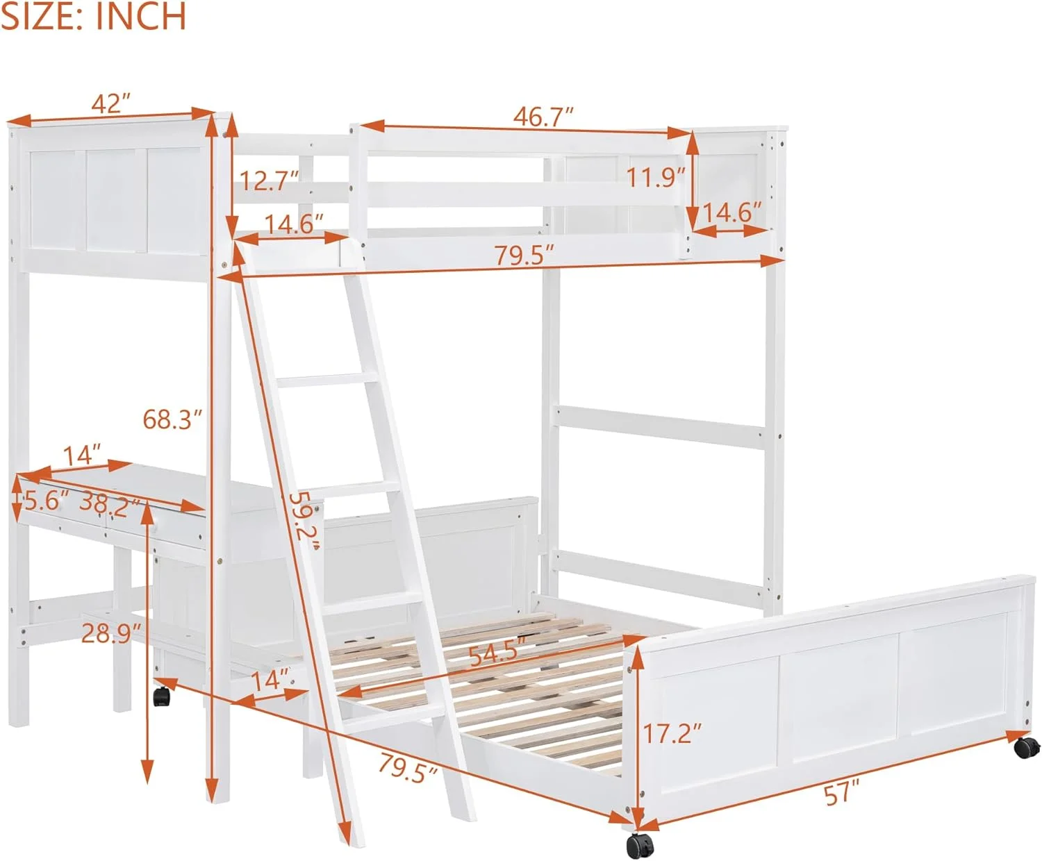Over Full Bunk Beds With Desk And Drawers, Wood Size Loft Bed With Removable Full Platform Bed Frame, Bunk Bed With Ladder For Kids Girls Boys, White