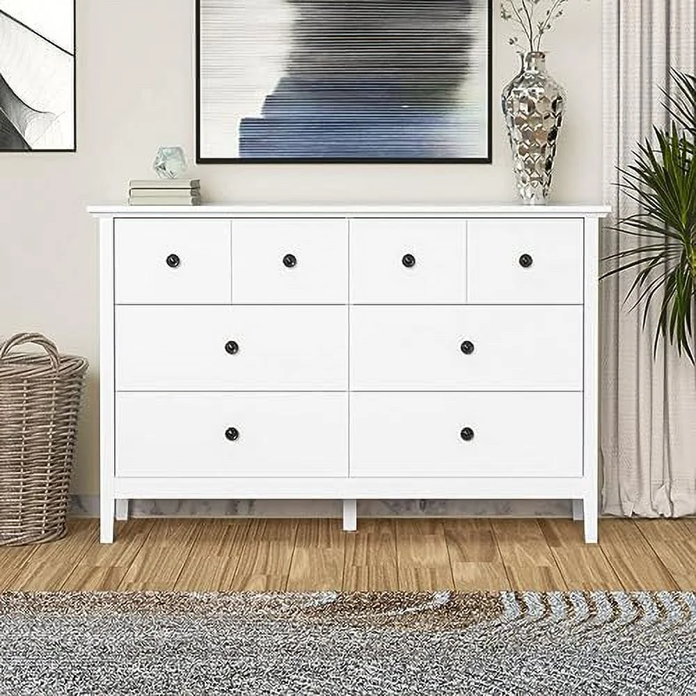 Dresser for Bedroom Black Dresser with Deep Drawers 6 Drawer Double Dresser with Black Knobs and Solid Wood Legs.